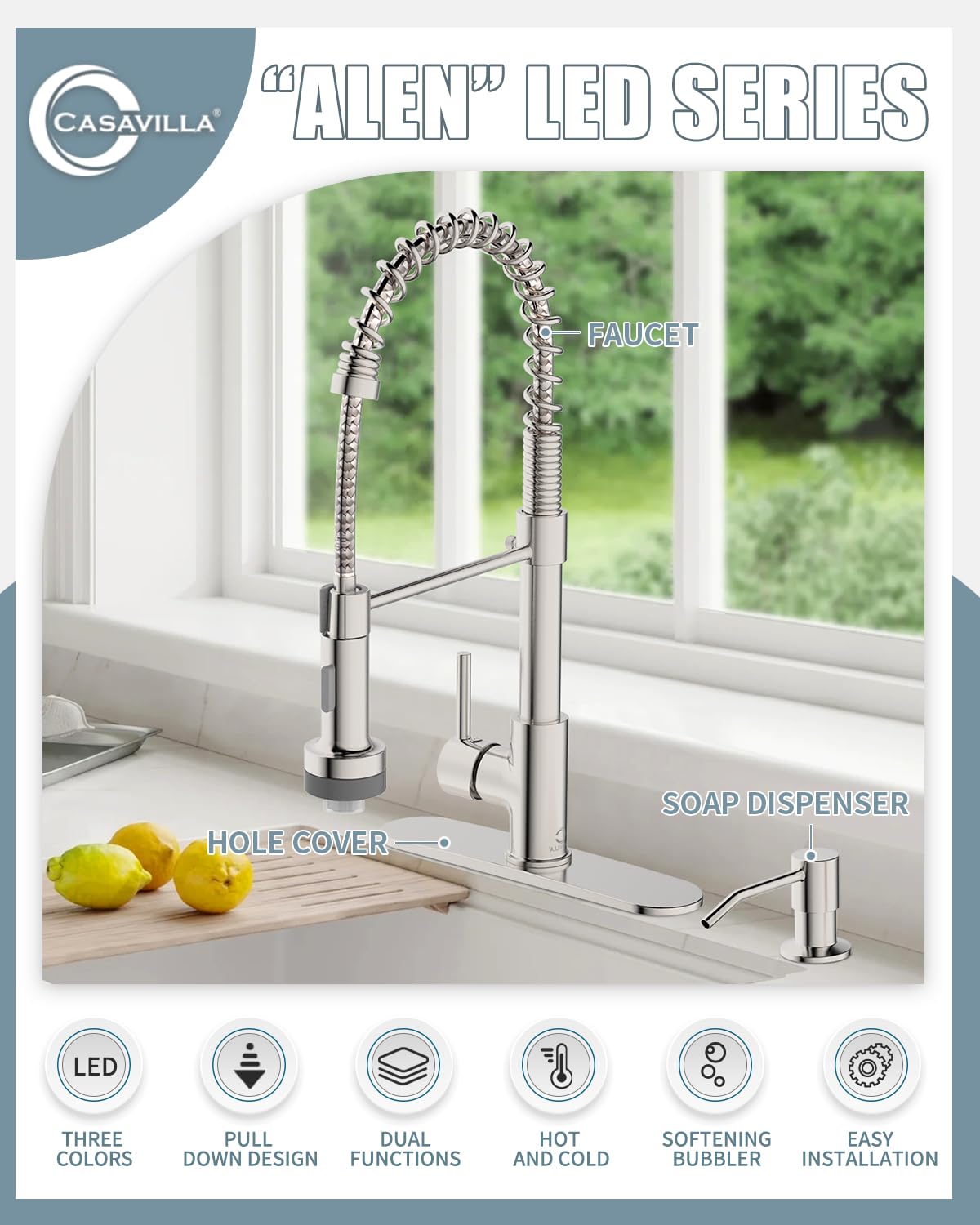 Kitchen Faucet With Led Light,Kitchen Faucet With Soap Dispenser,Faucet For Camper Farmhouse Rv Kitchen Sink,Single Handle Stain