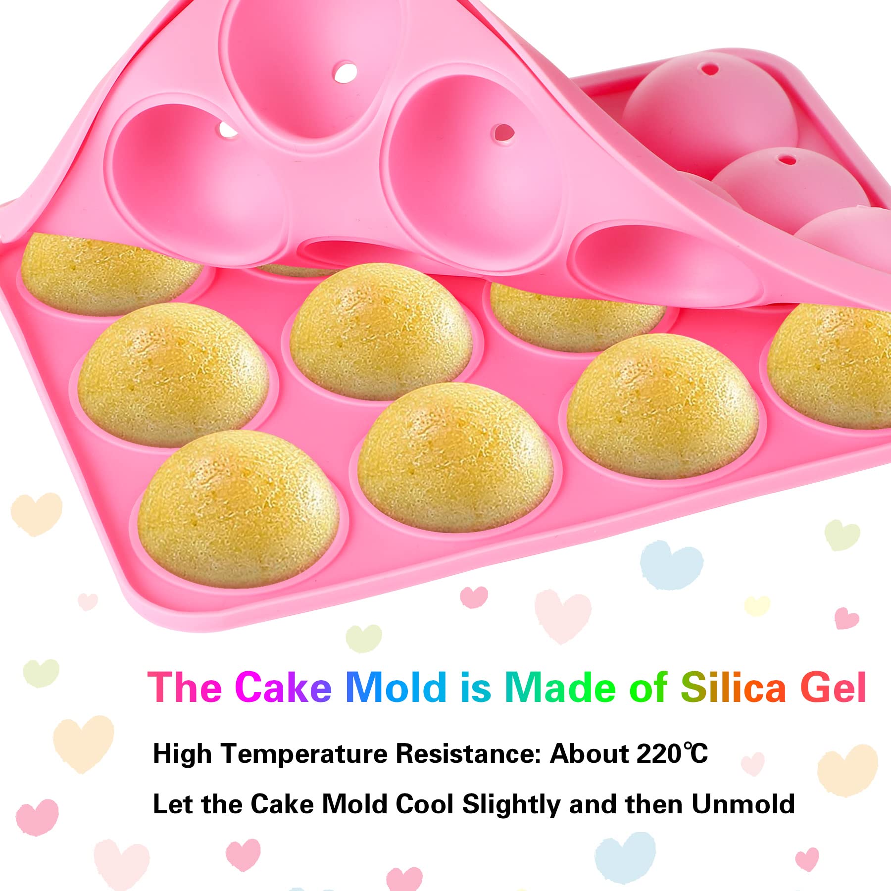 Julmelon Cake Pop Mold,12Pcs Capacity Silicone Cake Pop Mold Set, Cake Pop Maker With 100Pcs Cake Pop Sticks 100Pcs Candy Treat