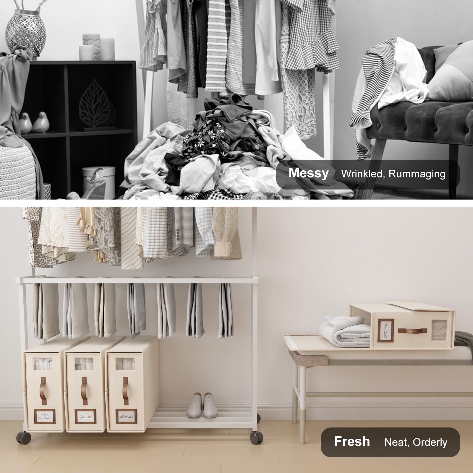 BigPonPon 8 Pack Foldable Bed Sheets Set Organizers and Storage(Cal King Size),Linen Fabric Closet Organizers with Window,Foldin