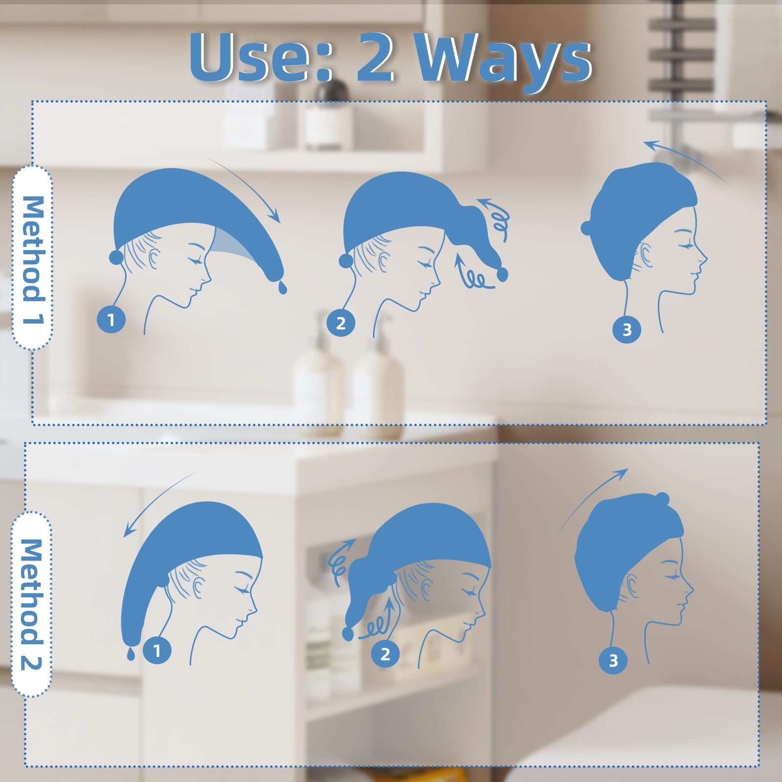 Amrules Hair Towel Wrap, 4 Packs 9.8 X 25.6 Inch Towel Turbans for Wet Hair, Dry Hair Towel, Headbands for Curly and Long Hair -