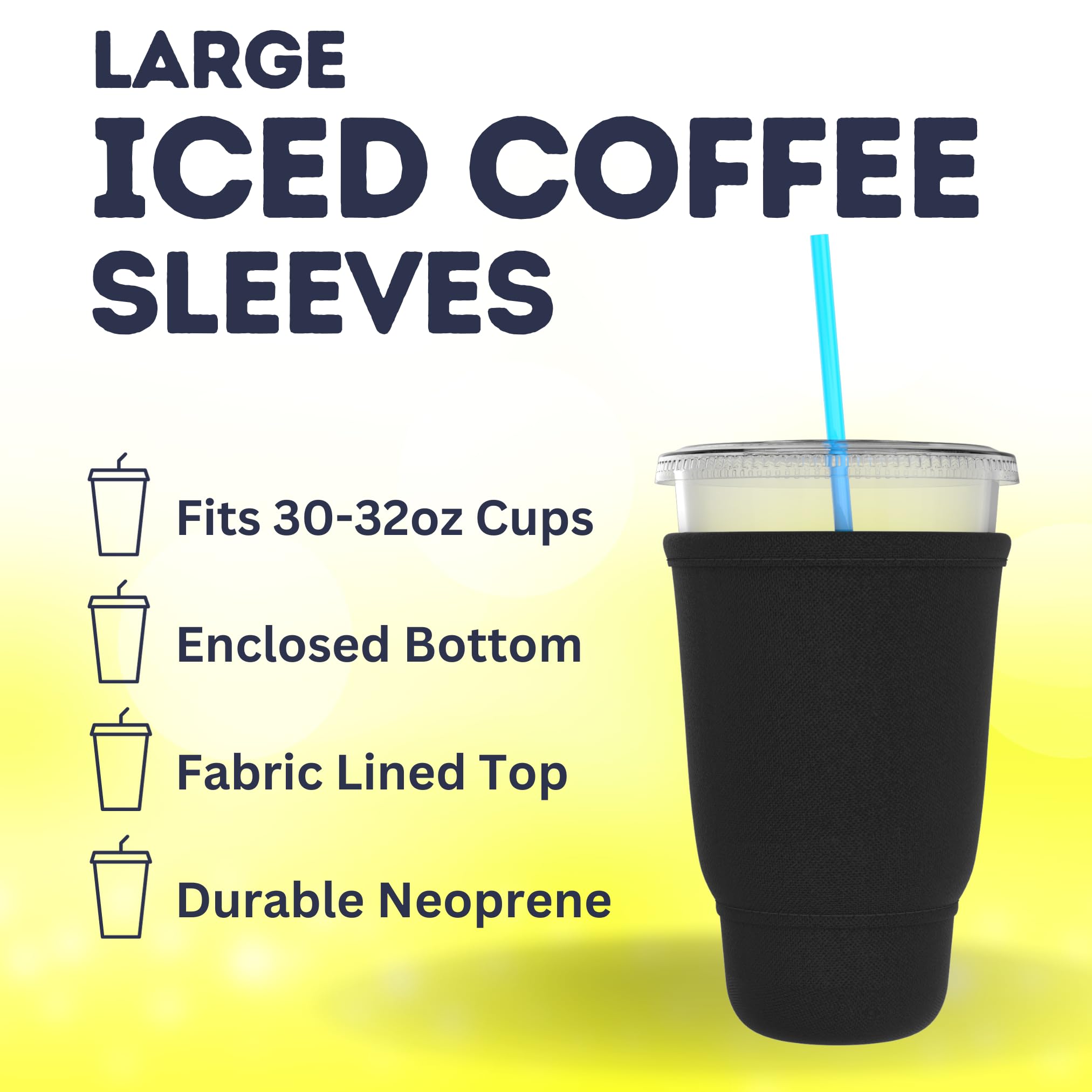 Tahoebay Iced Coffee Sleeves (4-Pack) Fits Large Drive-Thru Cups - Insulated Holders For Cold Drinks, Boba Tea, Shakes, Juice (B