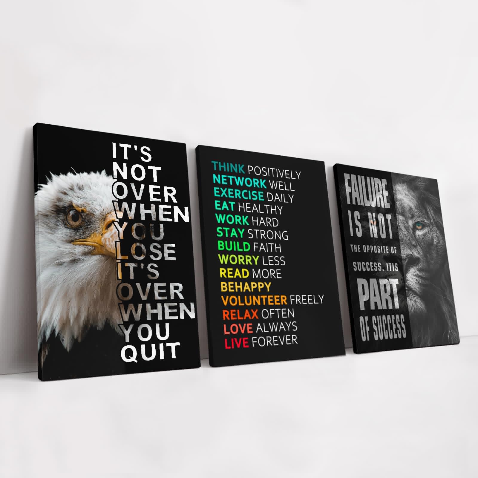 Kawahone Motivational Wall Art -Bald Eagle And Lion Inspirational Picture Animal Positive Quotes Wall Poster Framed Motivational