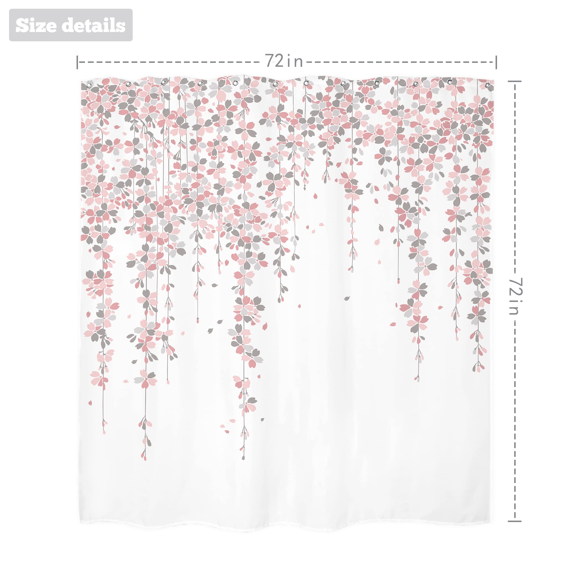 Lightinhome Cherry Blossom Shower Curtain 60Wx72H Inch Sakura Plum Blossom Blooming Flowers Pink Floral Spring Japanese Waterpro