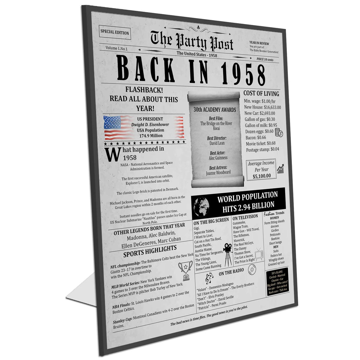 67Th Birthday Poster 8 X 10 Party Sign - Born 67 Years Ago Table Party Supplies. Back In 1958 Home Decor Bday Card. Wedding Anni