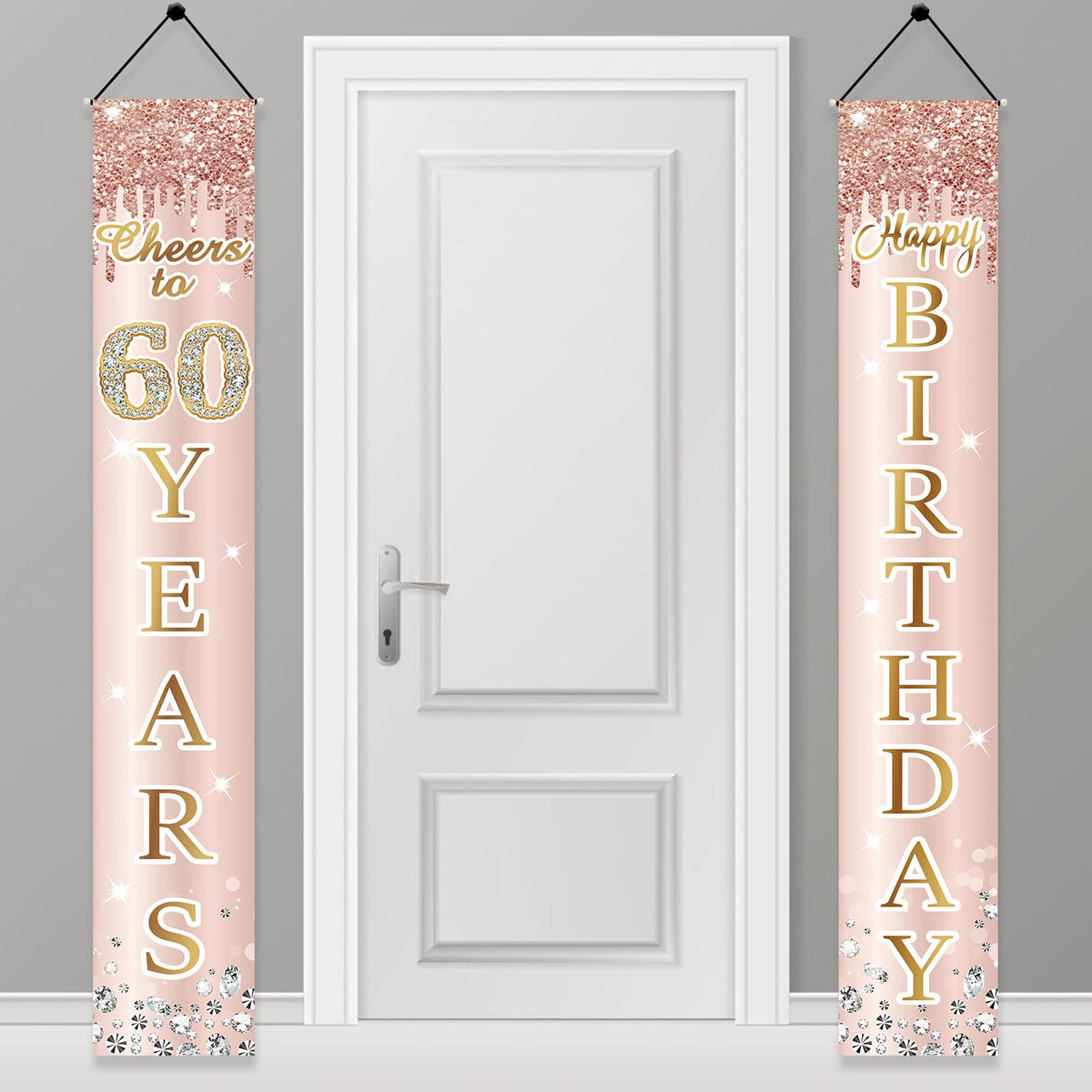 60Th Birthday Decorations Door Banner For Women, Pink Rose Gold Cheers To 60 Years Birthday Backdrop Sign Party Supplies, Happy
