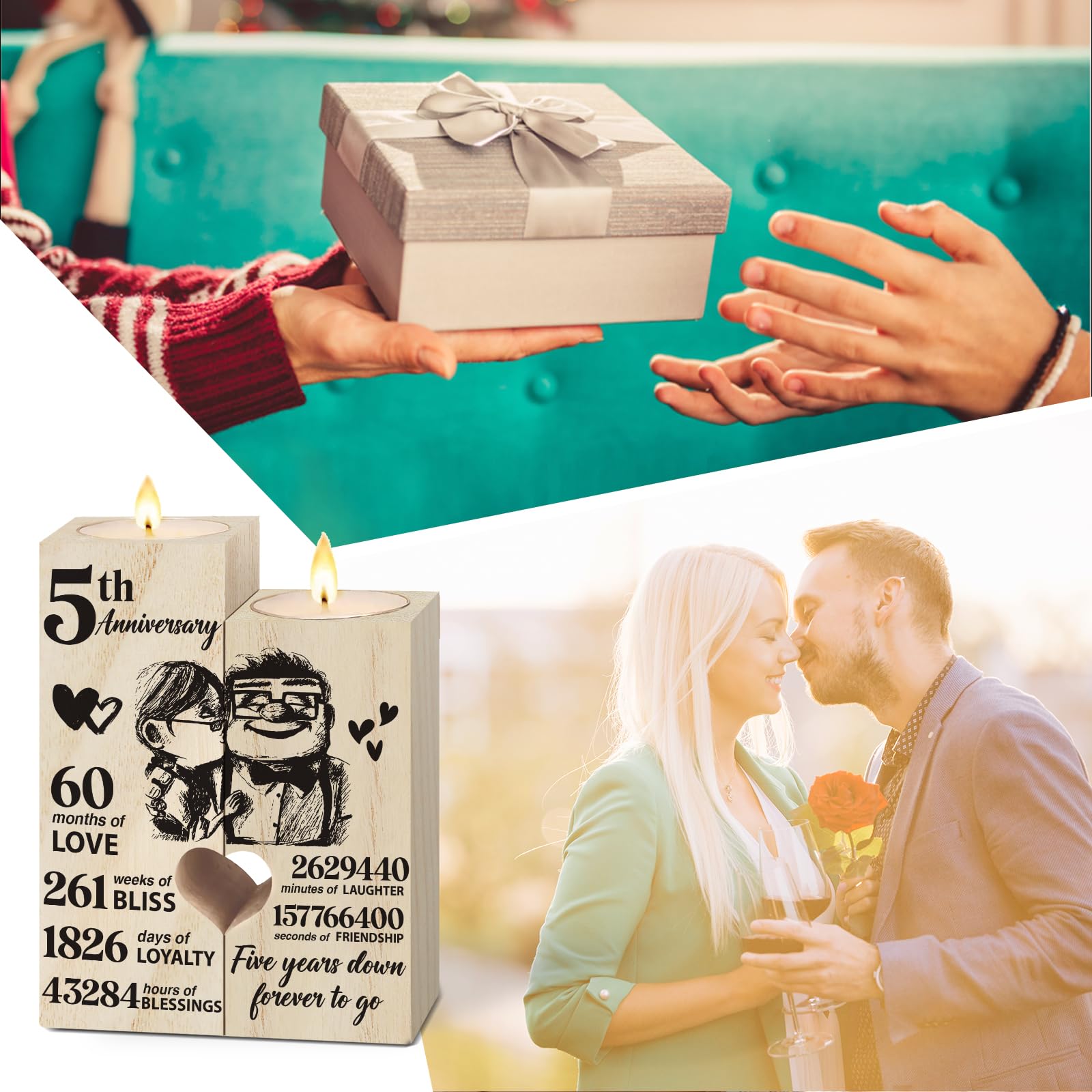 5th Anniversary Wedding Gifts for Wife, Husband, Couples Gift Candlestick, Cotton 5th Wedding Anniversary Presents for Her, Him,
