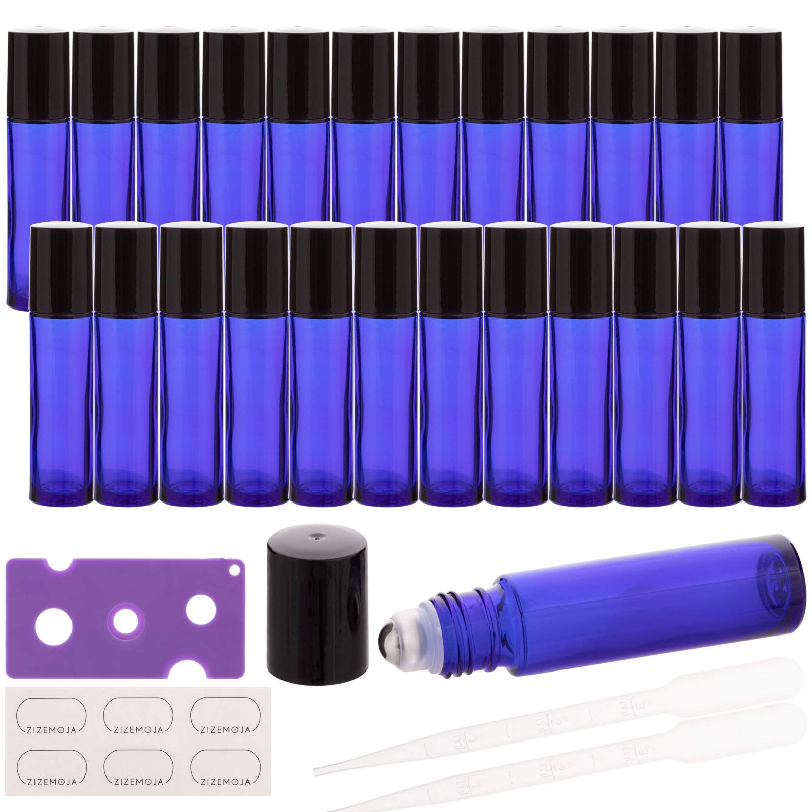 Zizemoja 10Ml Essential Oil Roller Bottles, 24 Pack Leak-Proof Glass Roll On Bottles For Essential Oils, With Stainless Steel Ro