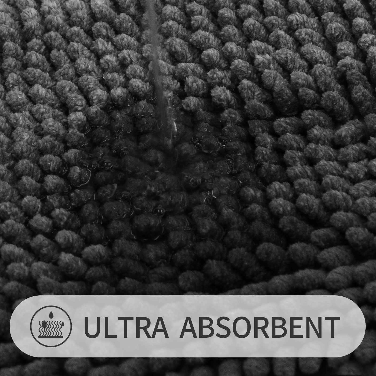 Gibelle Black Bathroom Rugs  Luxury Chenille Bath Mat  Small Non Slip Shower Rug and Bath Room Floor Mats  Machine Washable  Quick Dry Bathmat  Soft Cozy Plush Rug for Tub  20'' x 32''