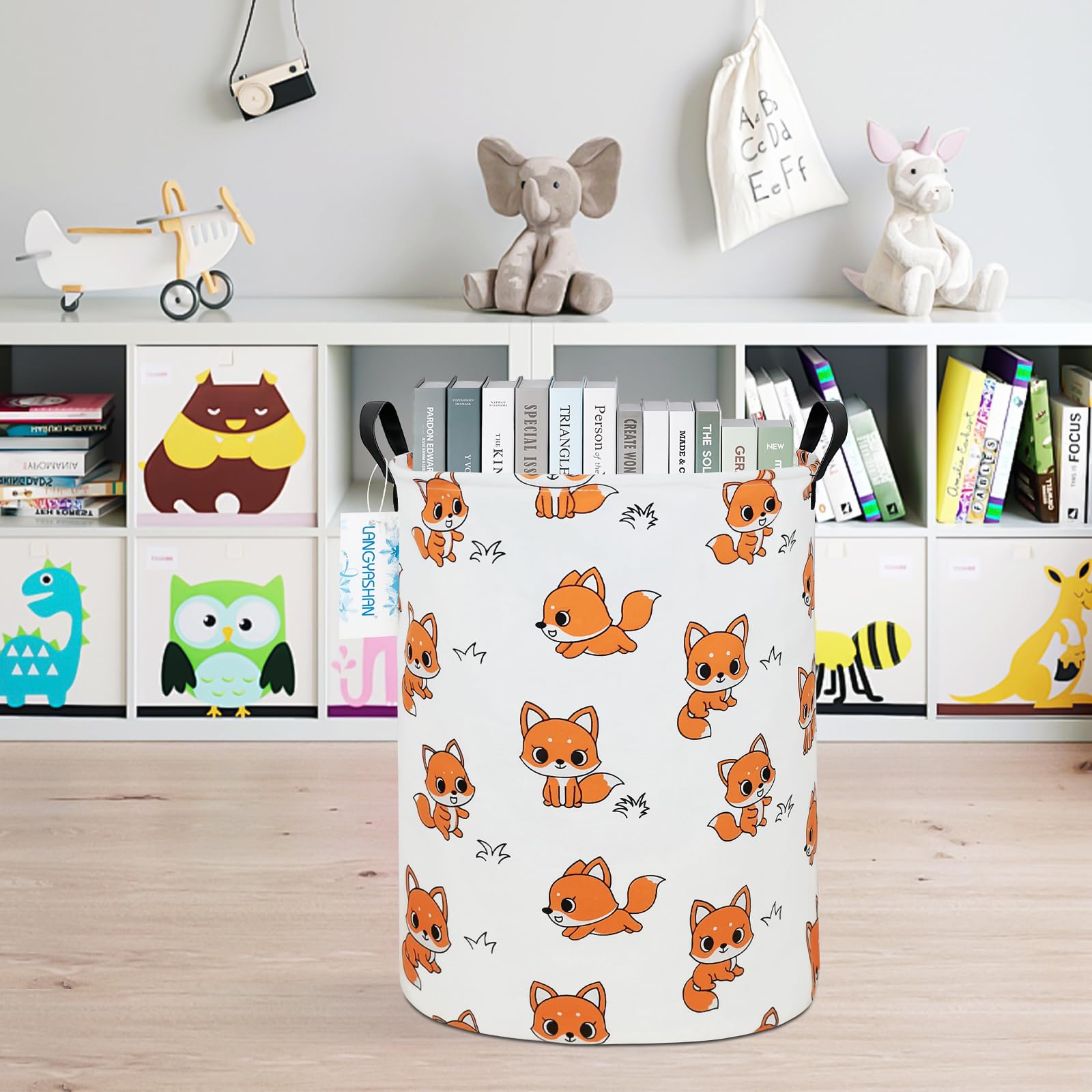 Langyashan Laundry Basket Canvas Fabric Collapsible Organizer Basket For Storage Bin Toy Bins Gift Baskets Bedroom Clothes Child