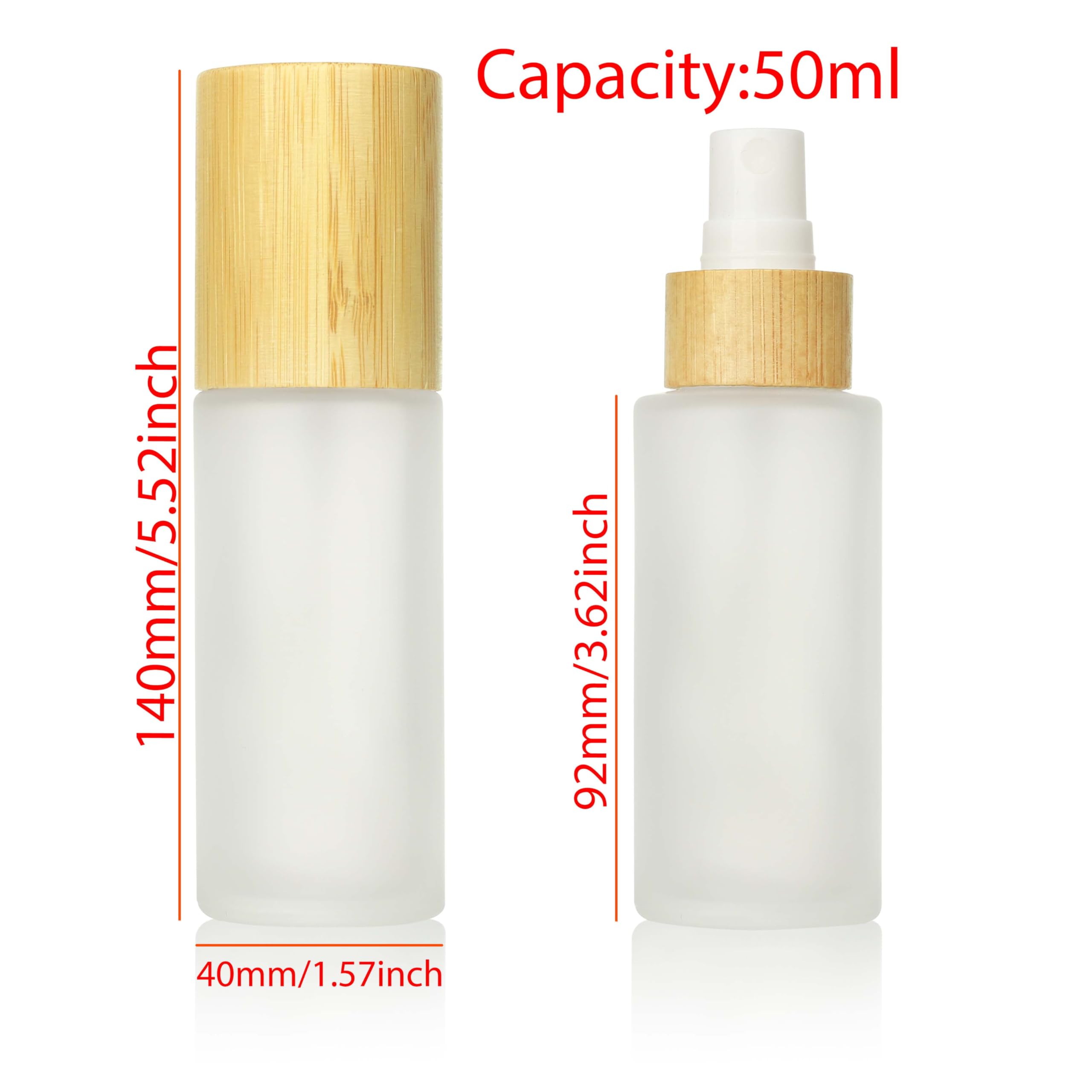 Cosidea 6 Pcs Empty 1.67Oz /50Ml Bamboo Lid Frosted Glass Fine Mist Spray Bottle Liquid Perfume Toiletries Containers, Travel To