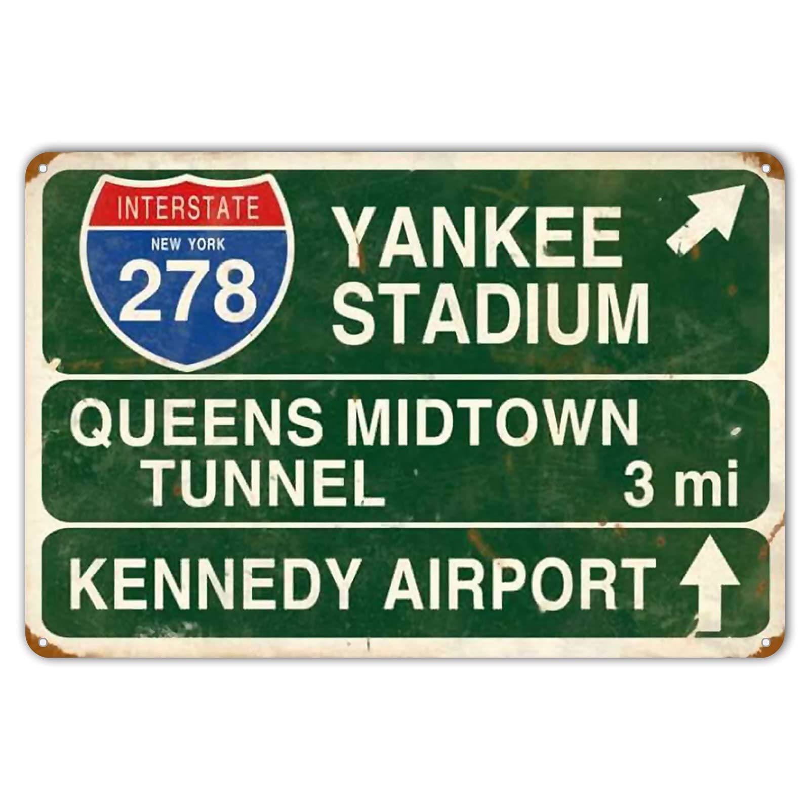 HomDeo Retro Yankee Metal Tin Sign Stadium Queens Midtown Tunnel 3 Miles Street Sign Bar Club Decor Pub Man Cave Wall Hanging De