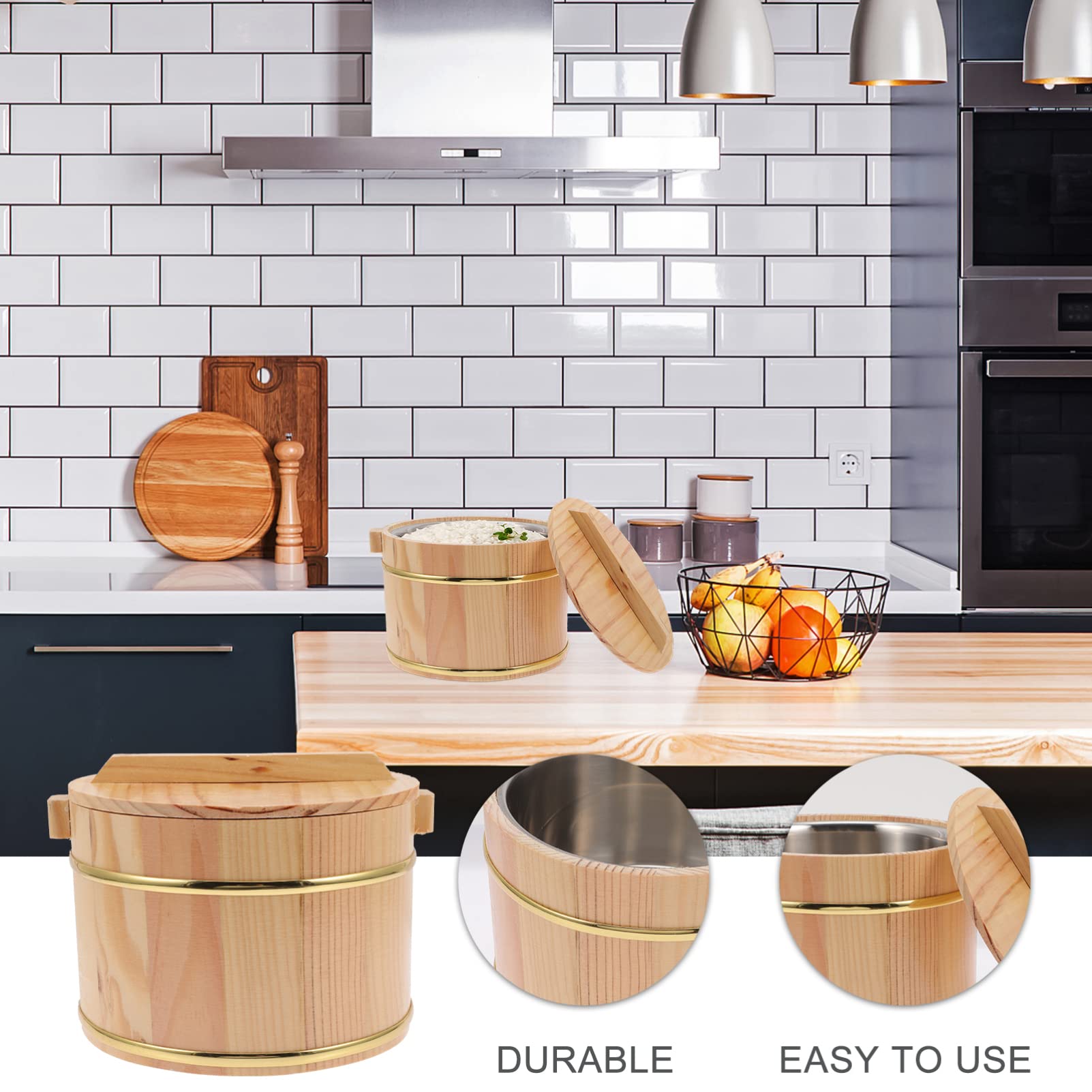 Alipis 1 Set Of Wooden Rice Bucket Rice Steamed Cask Wooden Sushi Rice Bowl Hangiri Sushi Oke Rice Mixing Tub With Lid For Home