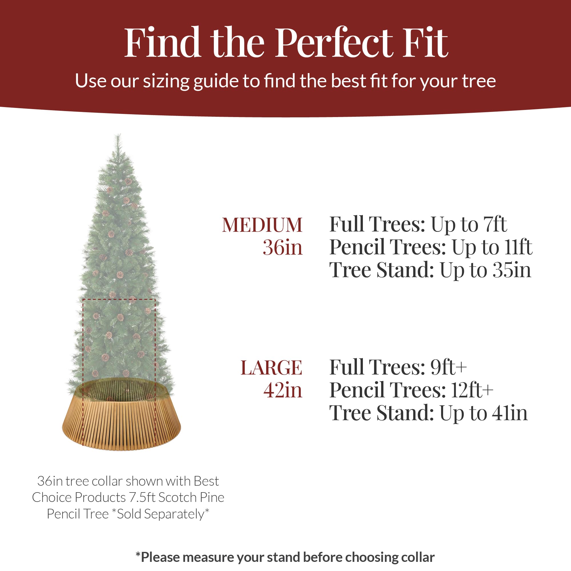 Best Choice Products 36in Christmas Tree Collar, Solid Wood Slatted Tree Skirt Holiday Accessory for Home - Natural