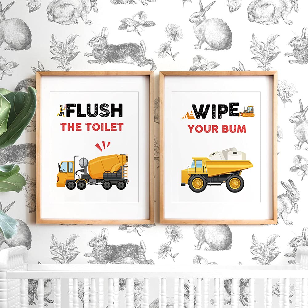 Suuura-Oo Funny Truck Bathroom Art Prints Set Of 4(8   X10   ), Watercolor Vehicle Paintings Truck Wall Art Poster For Nursery B