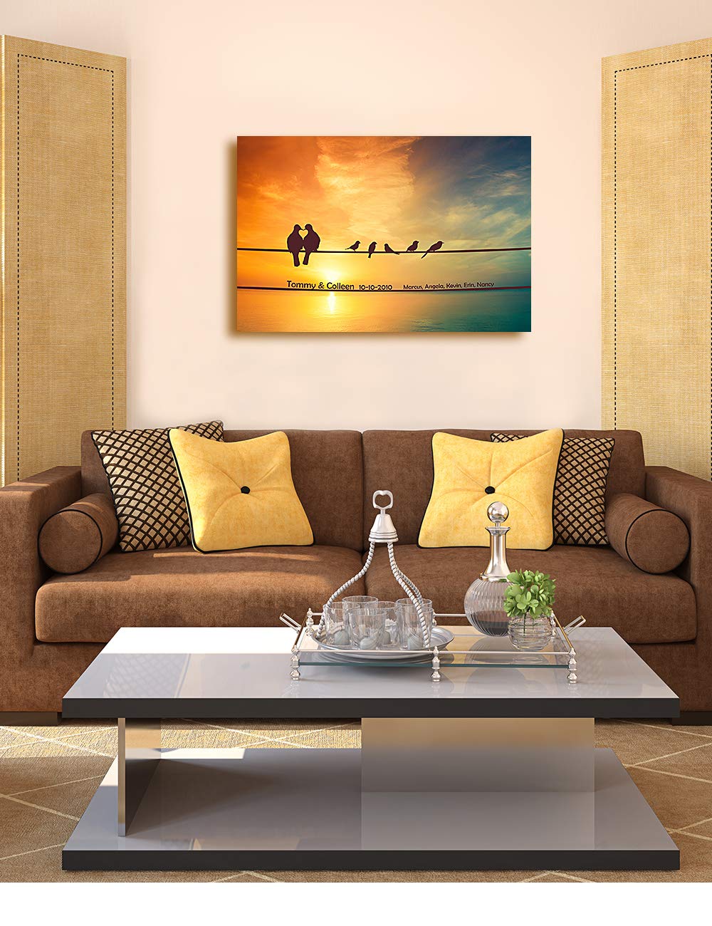 Ipic - We Are Family Personalized Artwork With Names, Customized Gift For Anniversary, Giclee Canvas Wall Art. 24X16