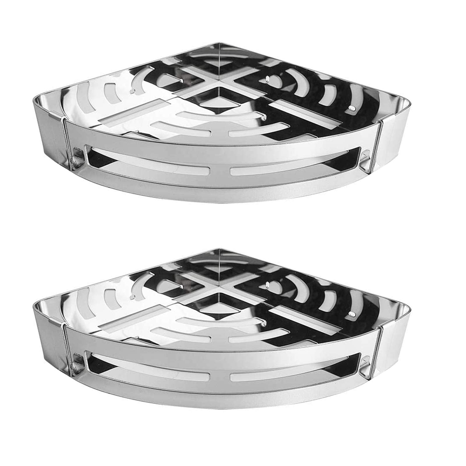 Nearmoon Bathroom Corner Shelf Shower Caddy 2 Pack, No Drill, 304 Stainless Steel, With Two Hooks (Chrome)