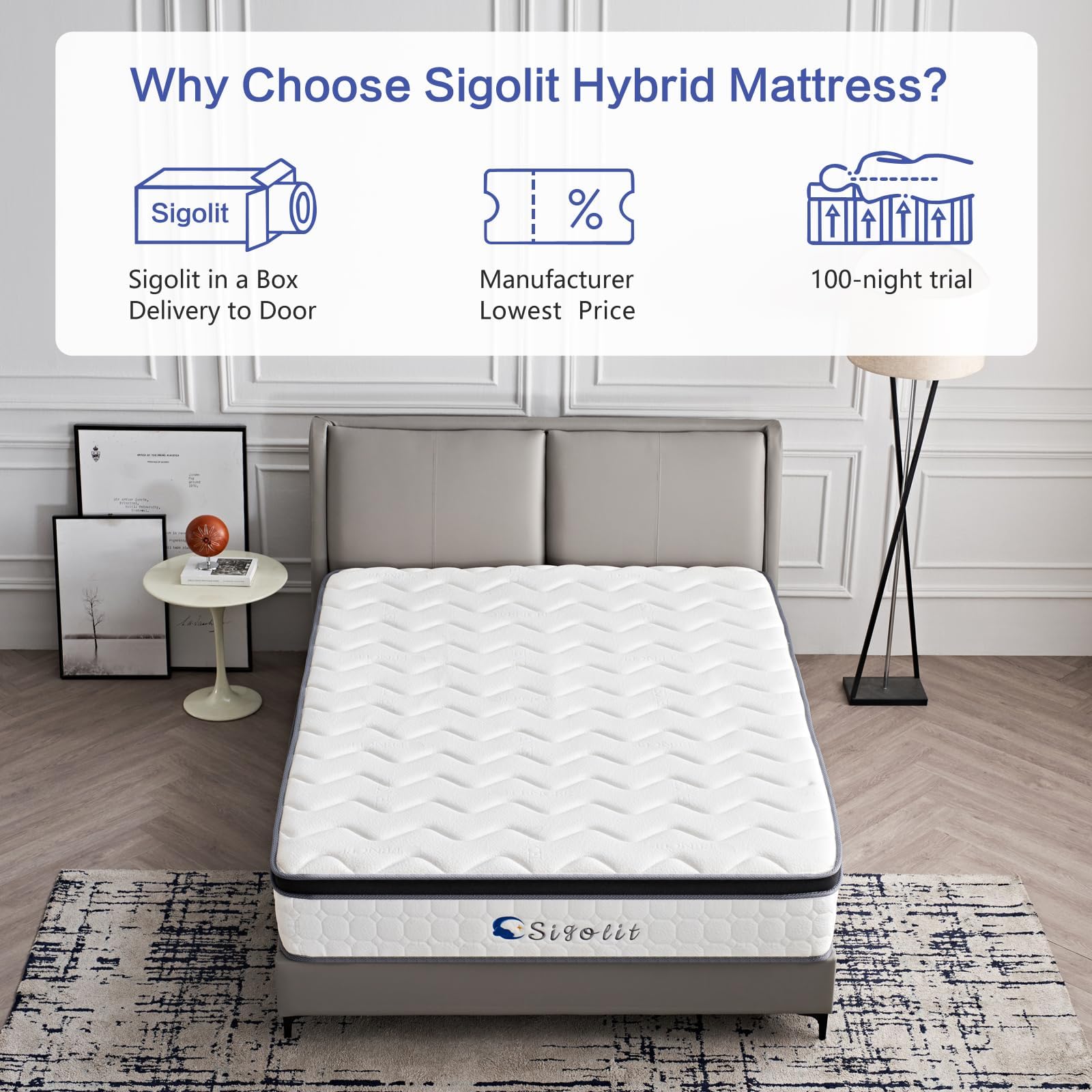 Sigolit 12 Inch Queen Size Hybrid Mattress - Medium Firm, Memory Foam & Pocket Springs, Motion Isolation, Edge Support, Pressure