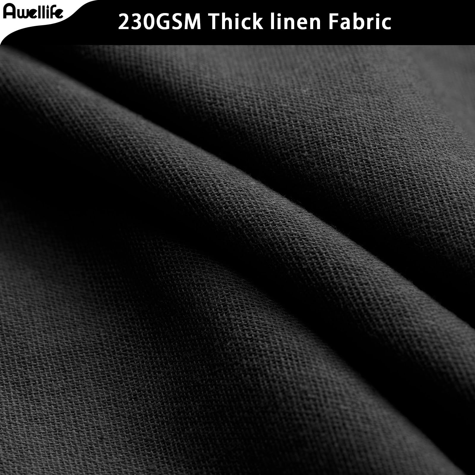 Awellife Black Linen Shower Curtain For Bathroom Natural Cotton Cloth Fabric Farmhouse Boho Shower Curtain With 12 Durable Hooks