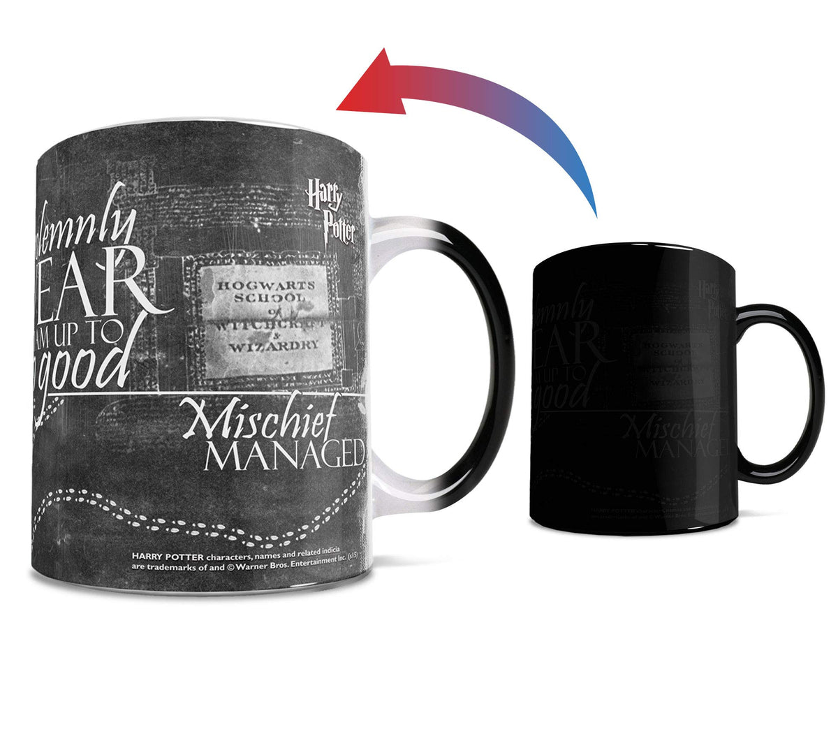 Morphing Mugs Harry Potter - Marauder's Map - Black and White - I Solemnly Swear - Mischief Managed - One 11 oz Color Changing C