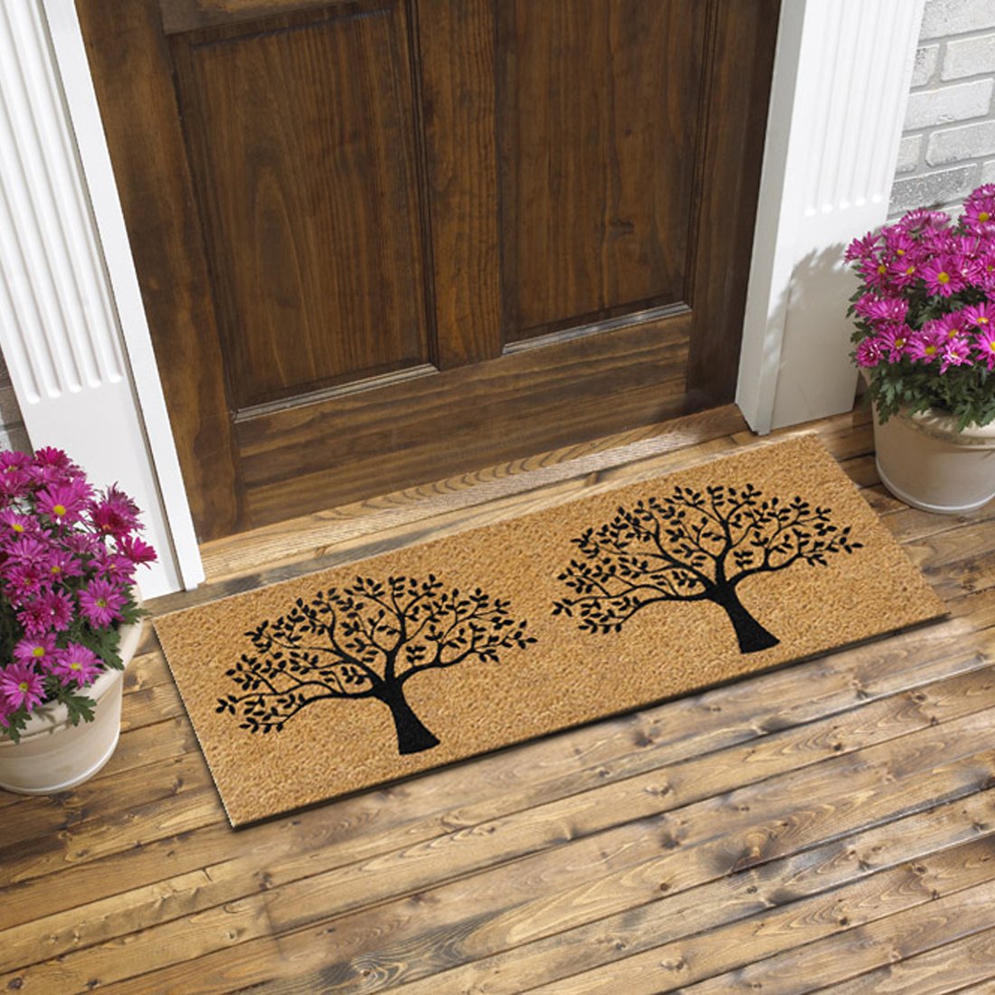 Atmah Double Tree Coir Door Mat - Size 120Cm X 40Cm, Brown, Black, Rectangular