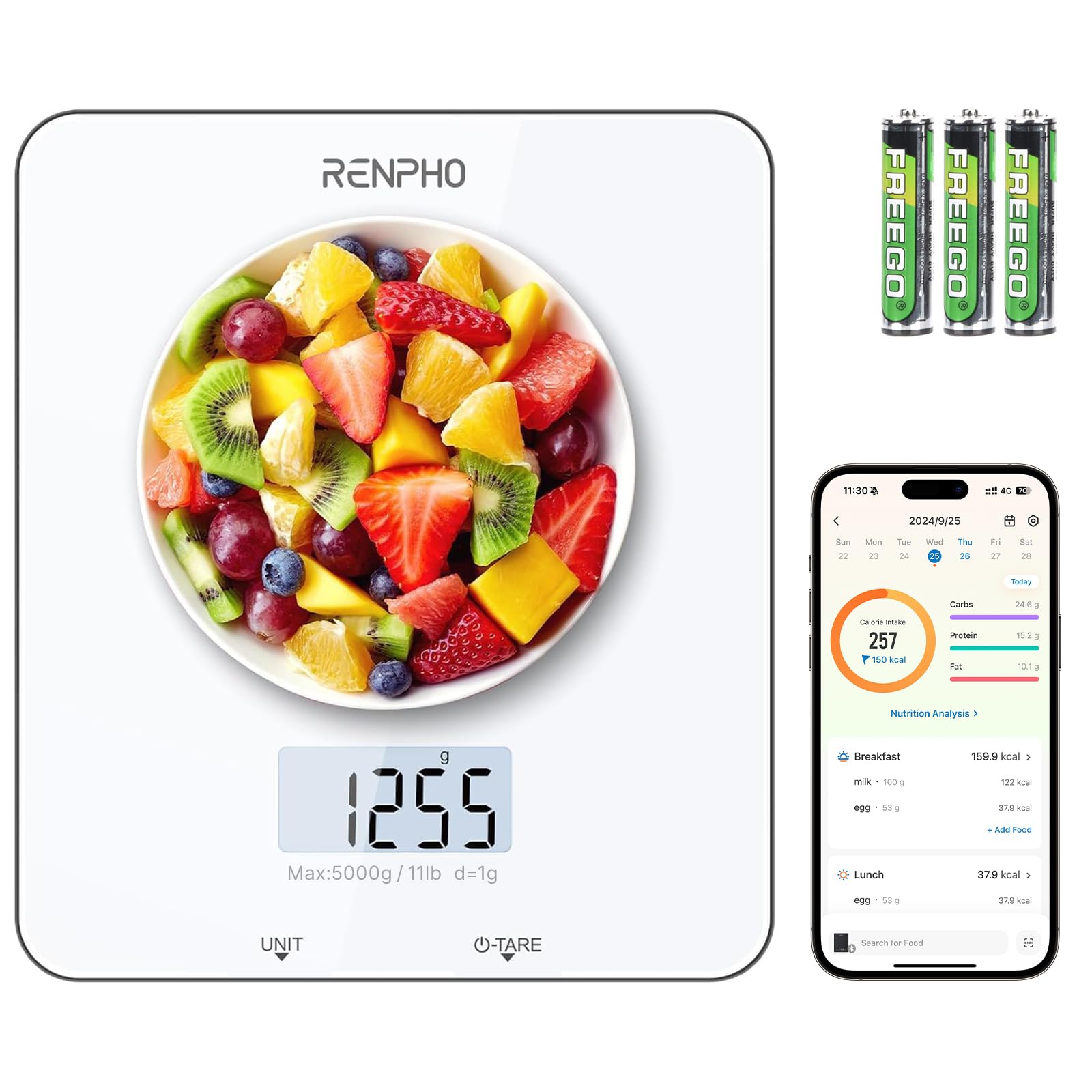 Renpho Food Scale With Nutritional Calculator, Digital Kitchen Scale For Weight Loss, Smart Food Weight Scale With App For Macro