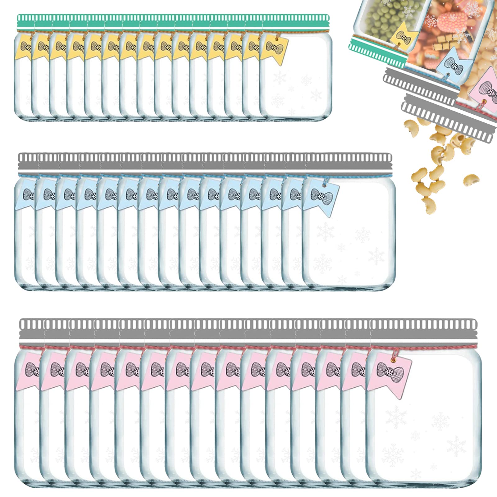 Enkrio 45Pcs Mason Jar Zipper Bags Resuable Snack Bags Portable Food Storage Snack Zipper Bags For Kitchen Travel Camping Picnic