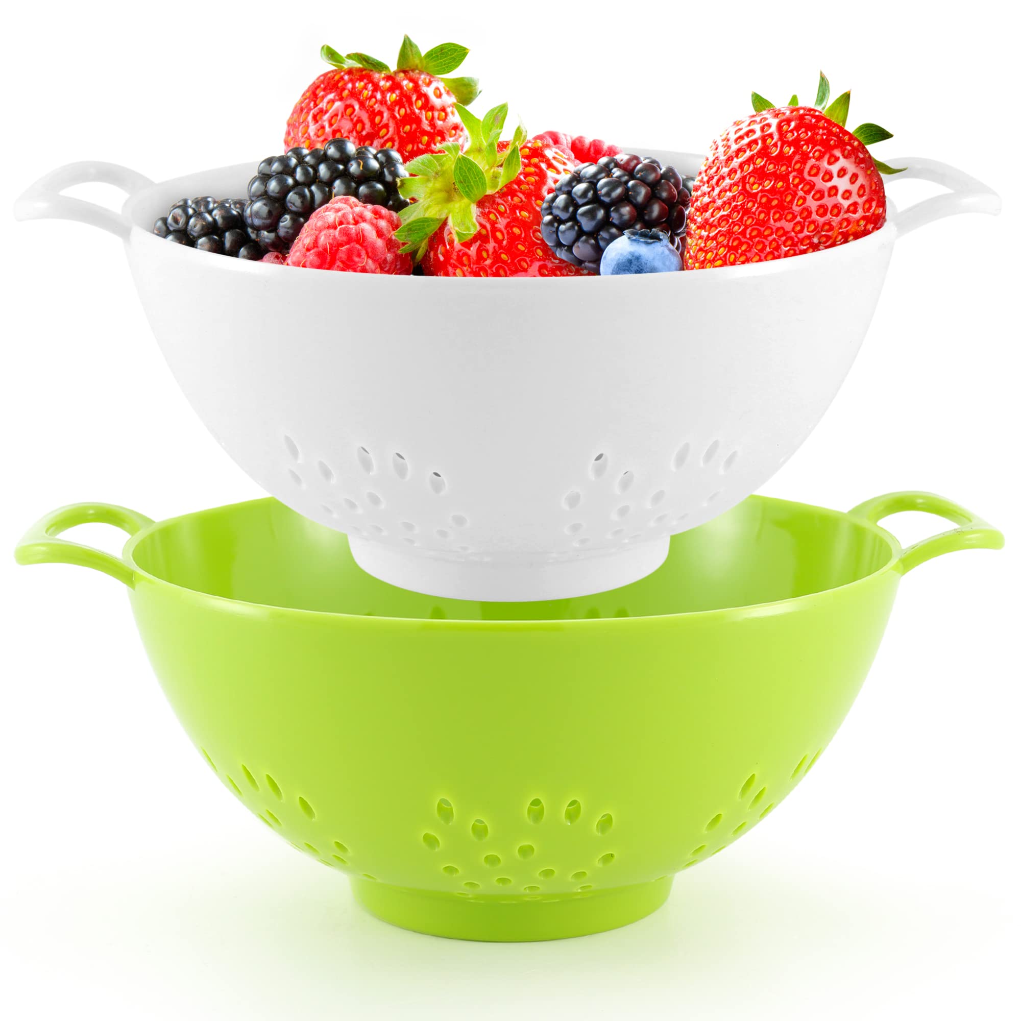 Meadow Lane Goods 6-Inch, 3 Cup Personal Colander With Dual Handles For Fruit  Vegetable Portion Control (2 Pack, Green And Whit