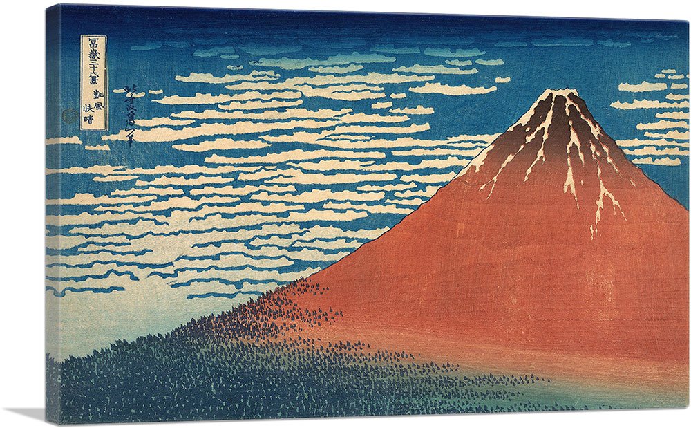 Artcanvas Fine Wind, Clear Weather - Red Fuji 1831 Canvas Art Print By Katsushika Hokusai - 12'' X 8'' (0.75'' Deep)