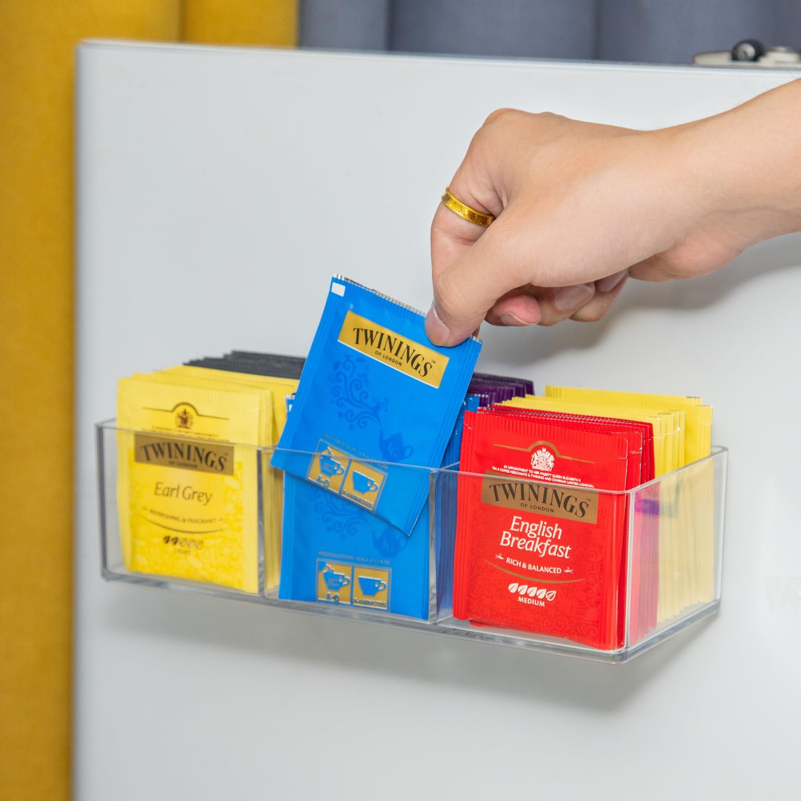 Telkeen Tea Bag Organizer Holds Up To 60 Tea Bags, Tea Organizer With 3 Compartments, Adhesive Wall Mount Tea Box Strong Tea Bag
