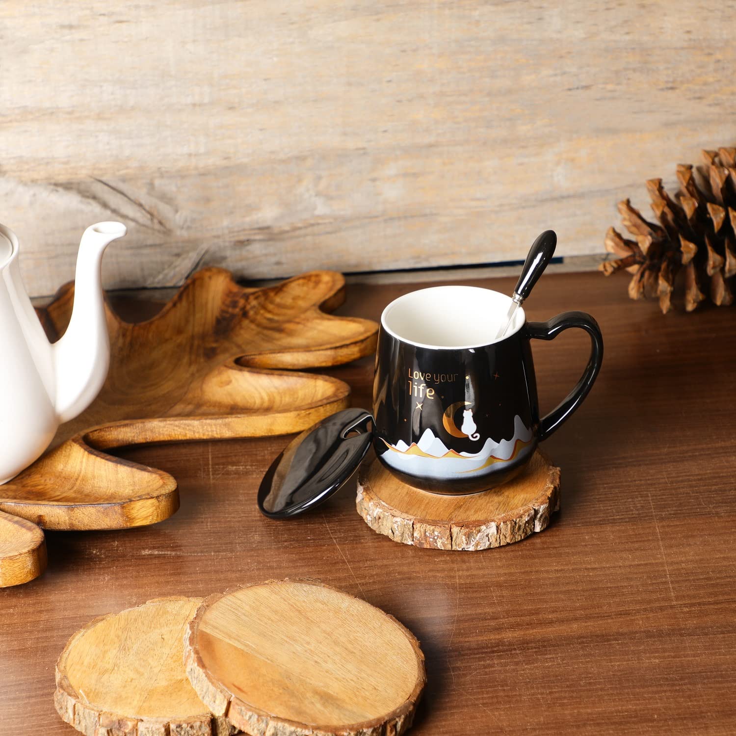 NYRWANA Love Your Life Coffee Mug, Mugs for Coffee, Rakhi Gift, Birthday Gift, Coffee Mug with Lid, Coffee Mugs, Tea Mug, Cups a