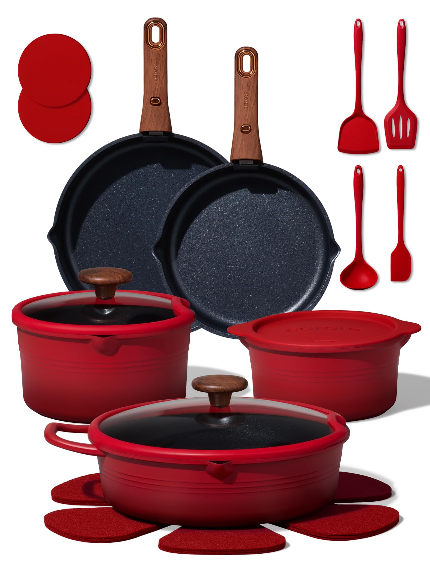 CAROTE 20pcs Titanium Cookware Set, Pots and Pans Set Detachable Handle