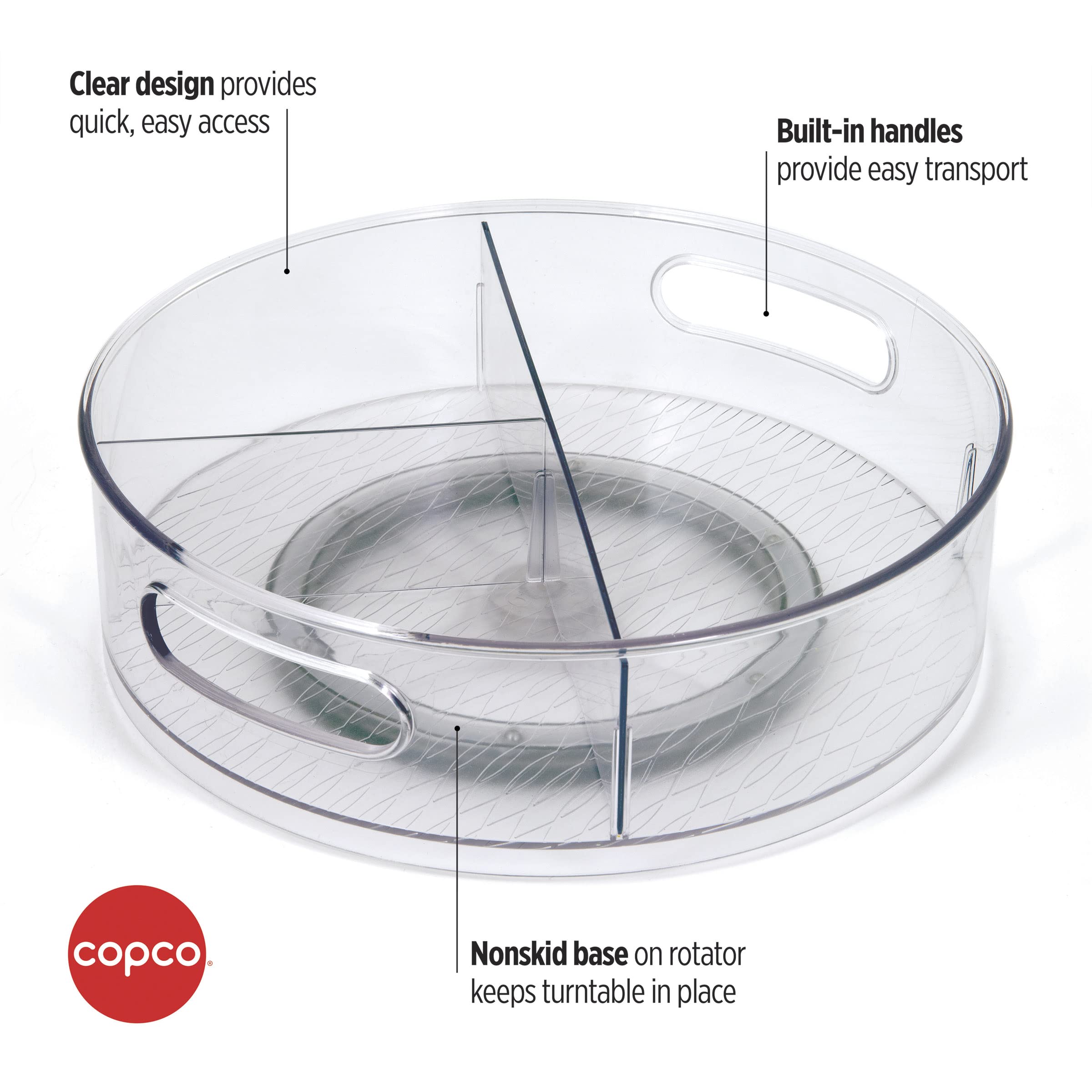 Copco Storage Turntable With Removable Dividers, 12 Inch, Clear