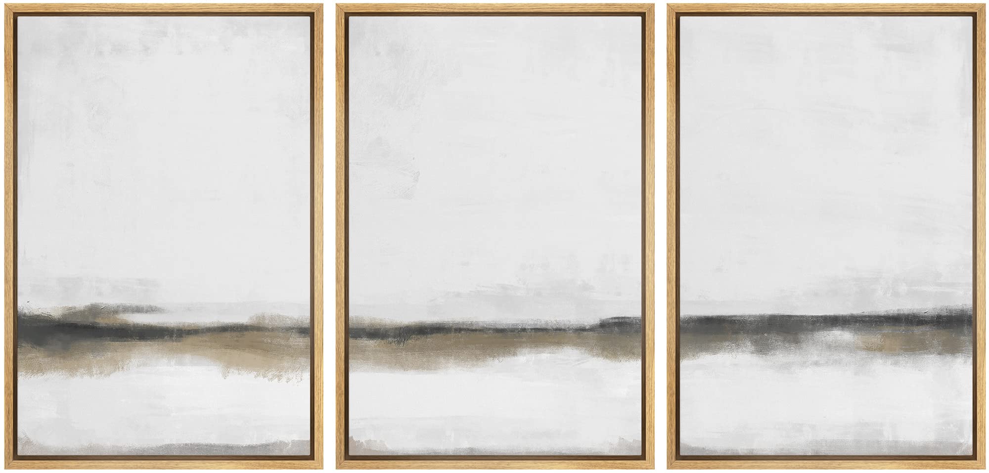 Signford Framed Canvas Print Wall Art Set Gray Tan Paint Stroke Landscape Abstract Shapes Illustration Modern Art Decorative Nor