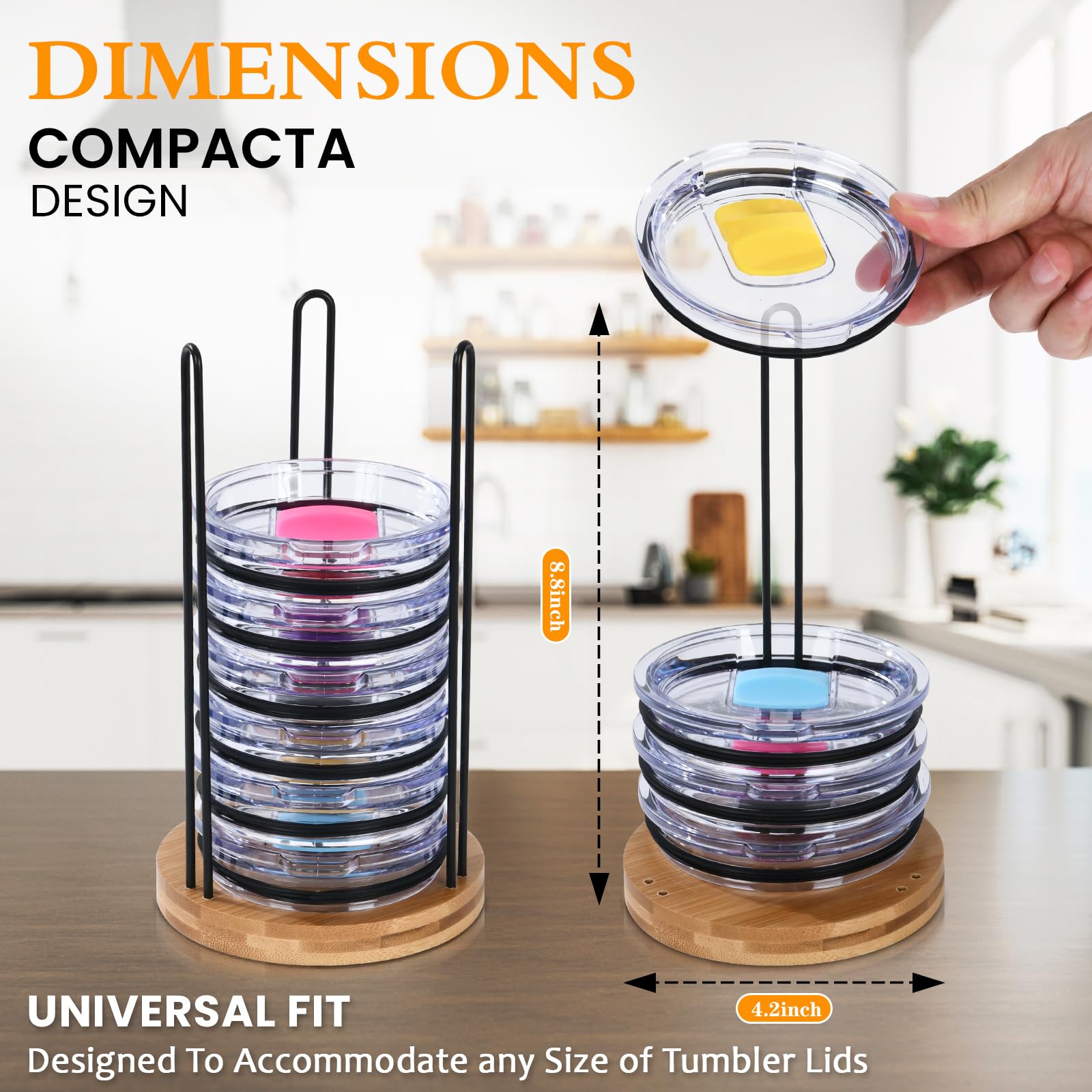 Witarten Tumbler Lid Organizer, Detachable Bamboo Cup Lid, Vertical Storage For Up To 10 Lids,Keep Your Tumbler Lids Neatly Stor