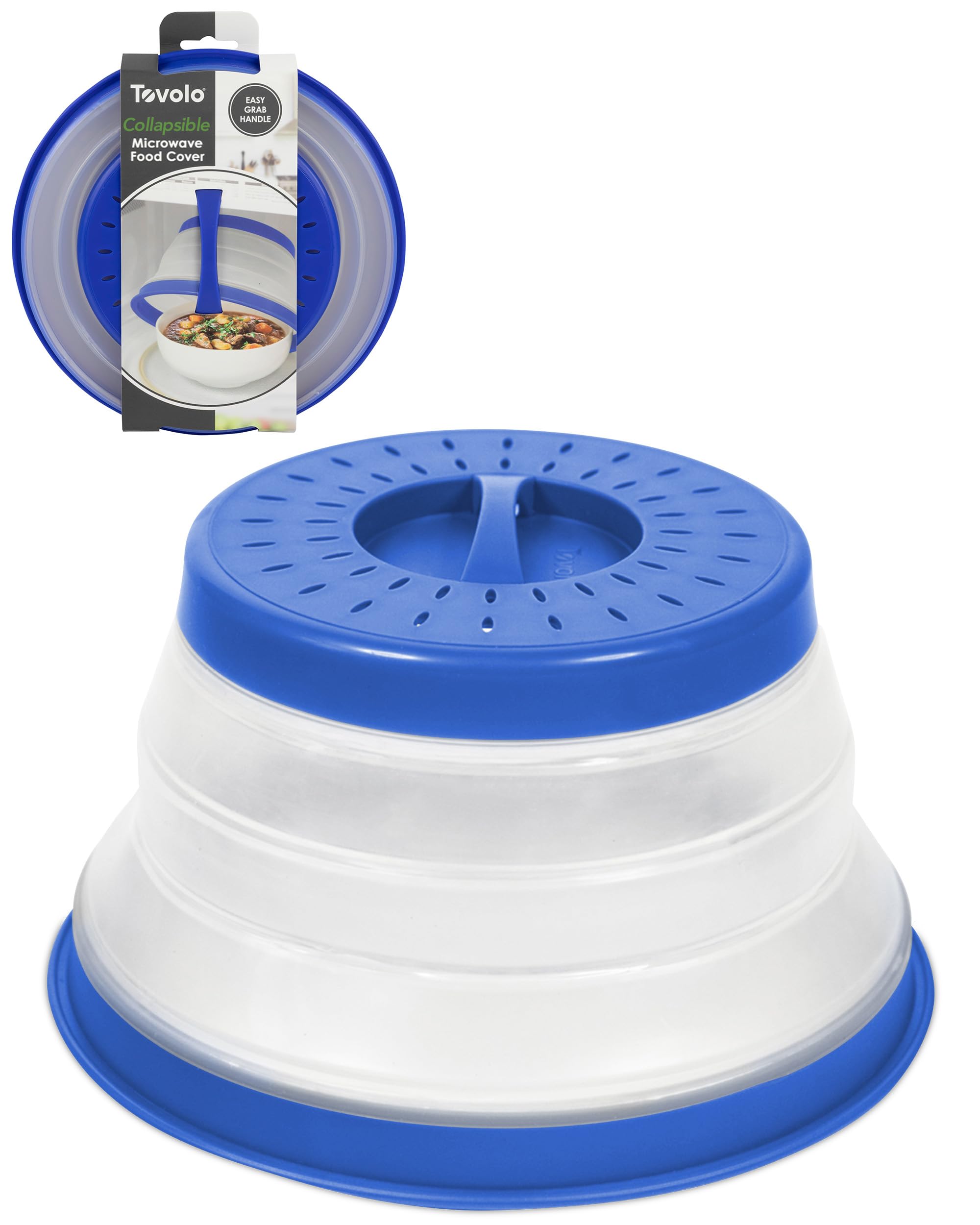 Tovolo Microwave Splatter Cover for Food, Small (Blue) - Collapsible & Vented Silicone Splatter Guard Lid - Microwave Plate & Di