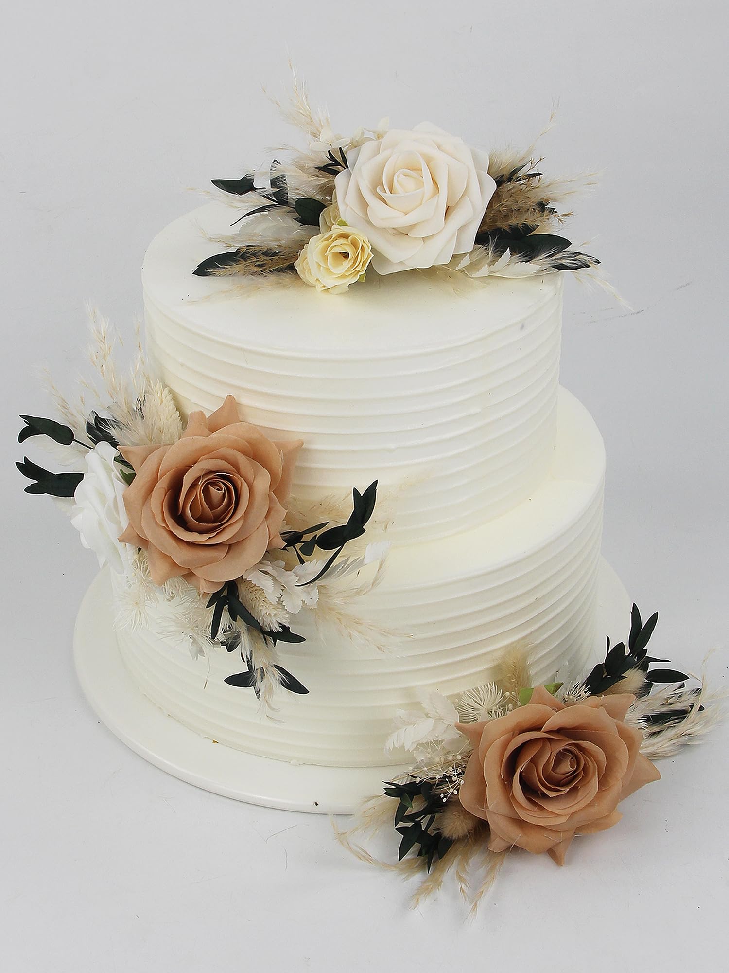 Rinlong 3Pcs Pre-made Boho Cake Toppers Pampas Cake Decorations Birthday Wedding Cake Decorating Flowers Baptism Decor for Women