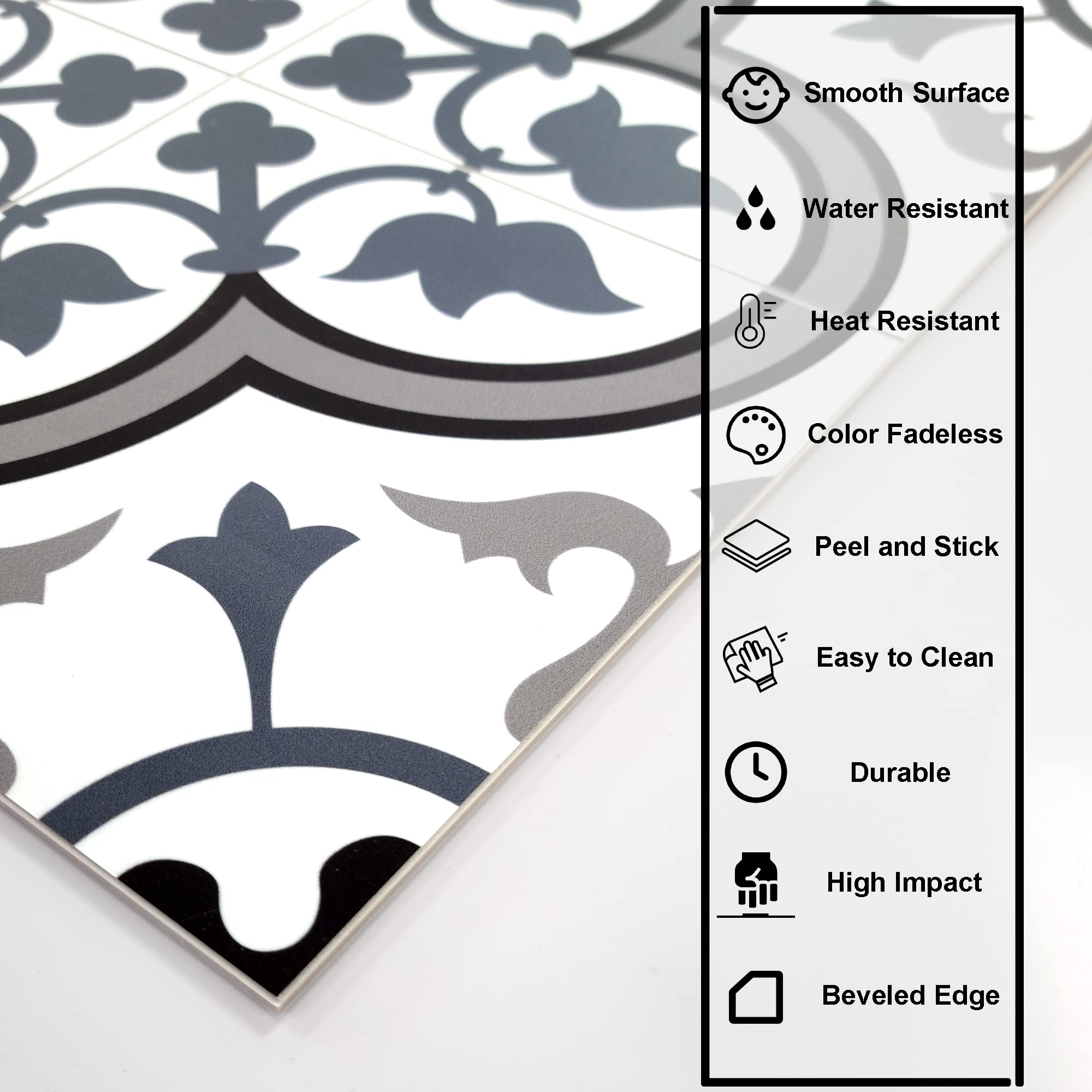 The Tiles Plaza Peel And Stick Encaustic Backsplash Tile. Blue Patterned Vintage Stick On Tile. Self-Adhesive Wall Tile Sticker