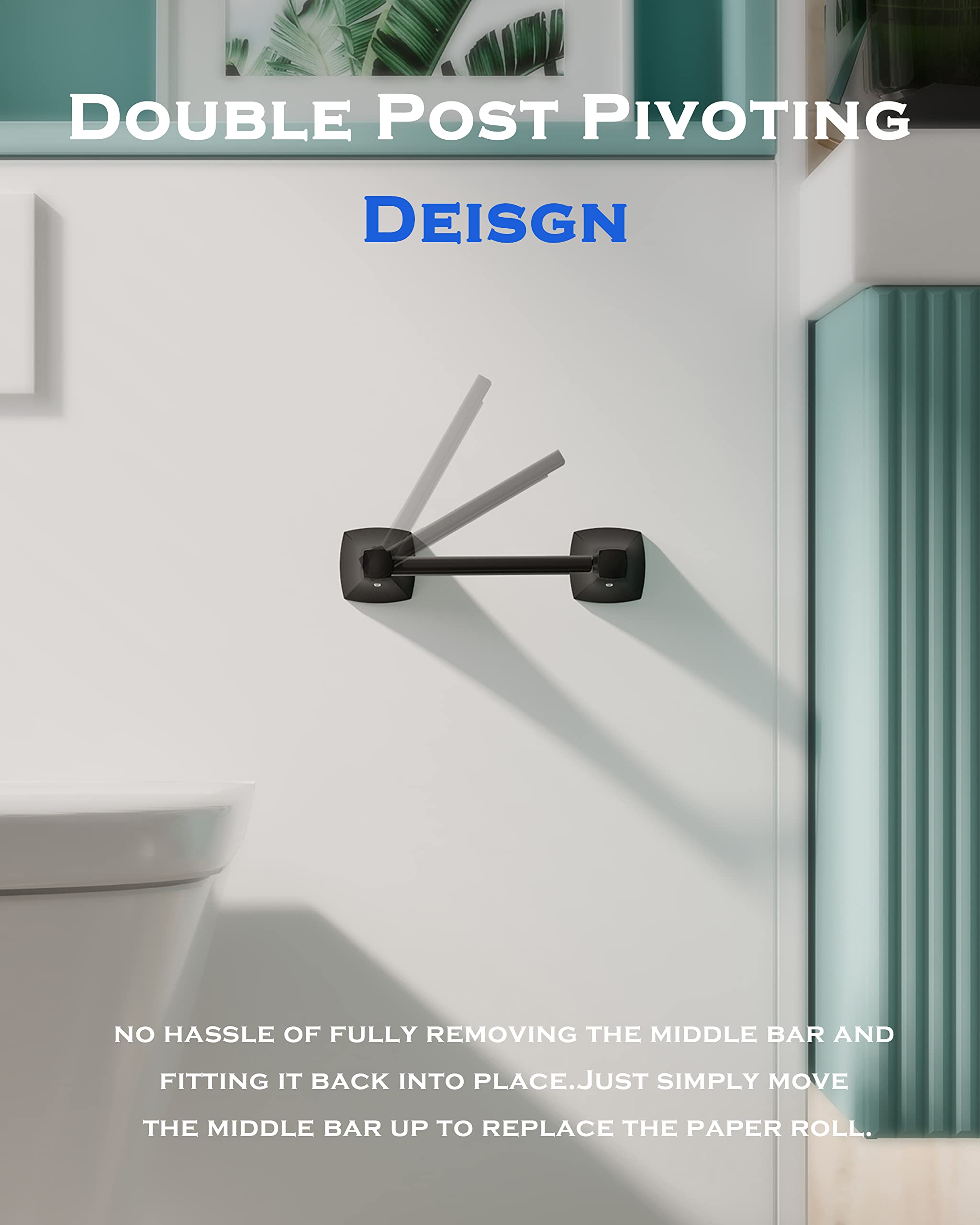 WZRUA Matte Black Toilet Paper Holder Bathroom Double Post Pivoting Tissue Roll Holder Stainless Steel and Zinc Alloy Wall Mount