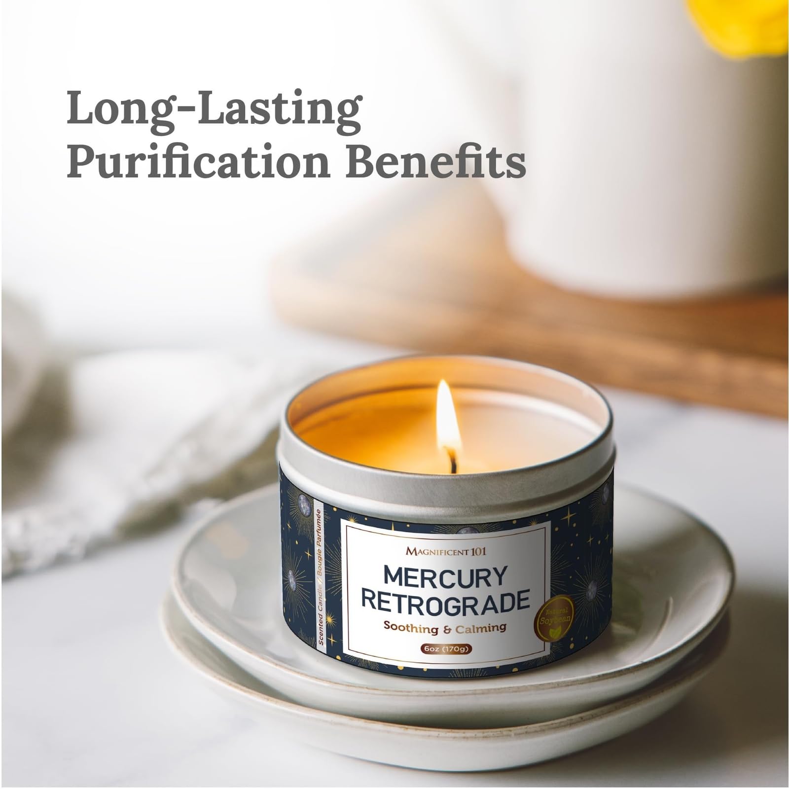 Magnificent 101 Mercury Retrograde Aromatherapy Candle - 6 Oz - 30 Hour Burn  All Natural & Organic Soy Wax Tin Candle for Purif