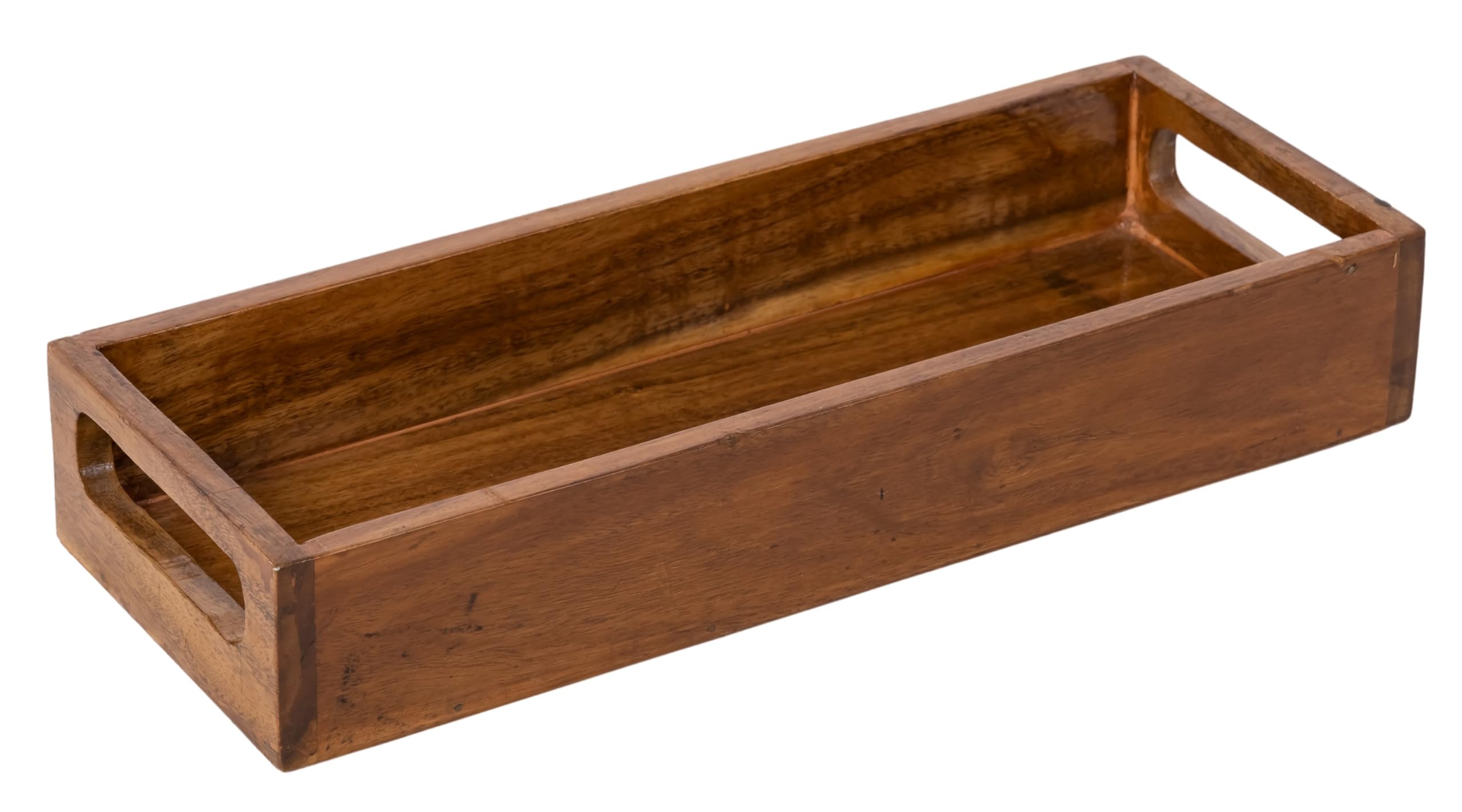 Small Serving Tray (30X12X5 cm) with Cutout Handles, Rectangle Butler Tray for Breakfast in Bed, Coffee Table Decor, Party