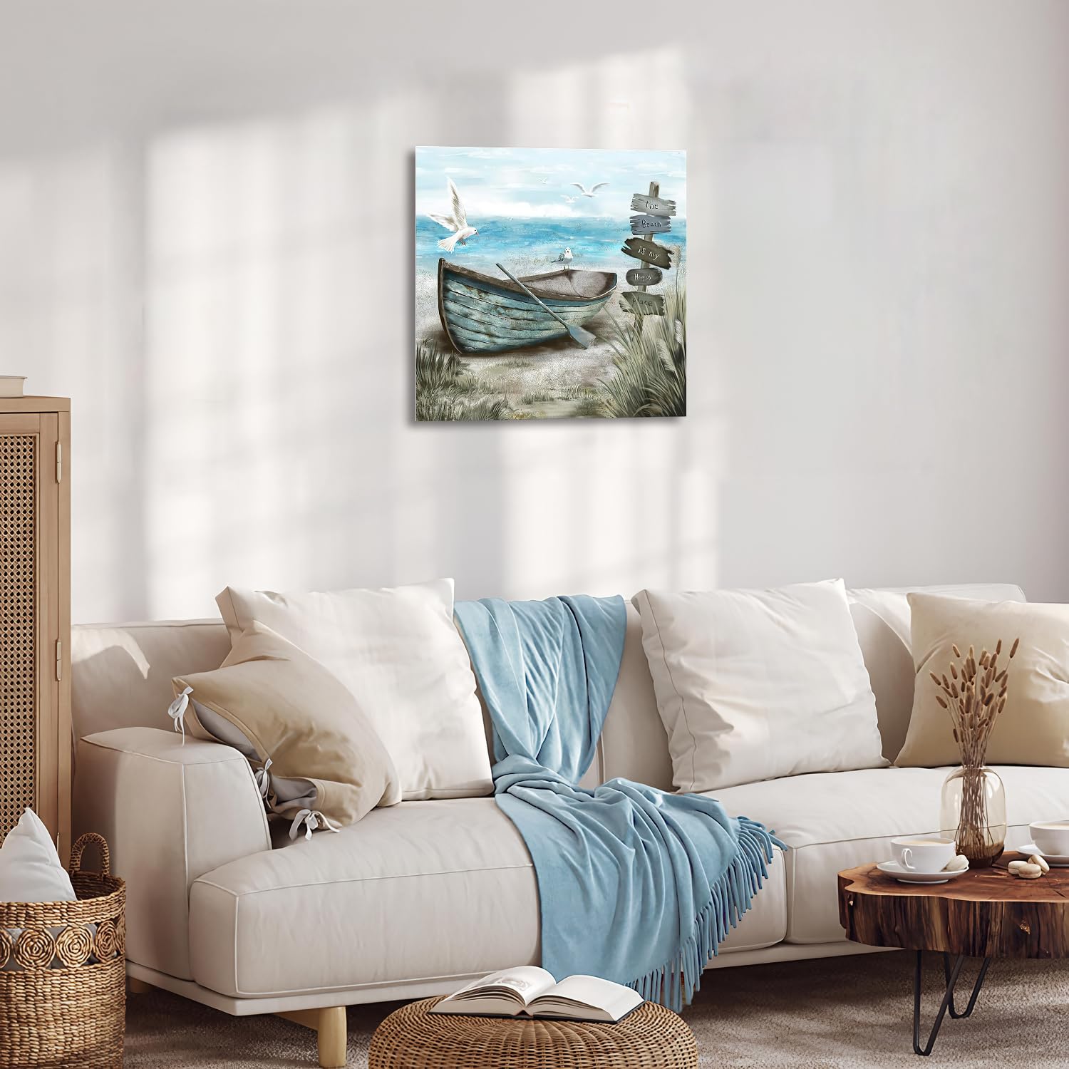 Dazzlewall Bathroom Wall Art Coastal Decor Nautical Boat On Beach Pictures Ocean Seagull Seascape Canvas Artwork For Seashore Be
