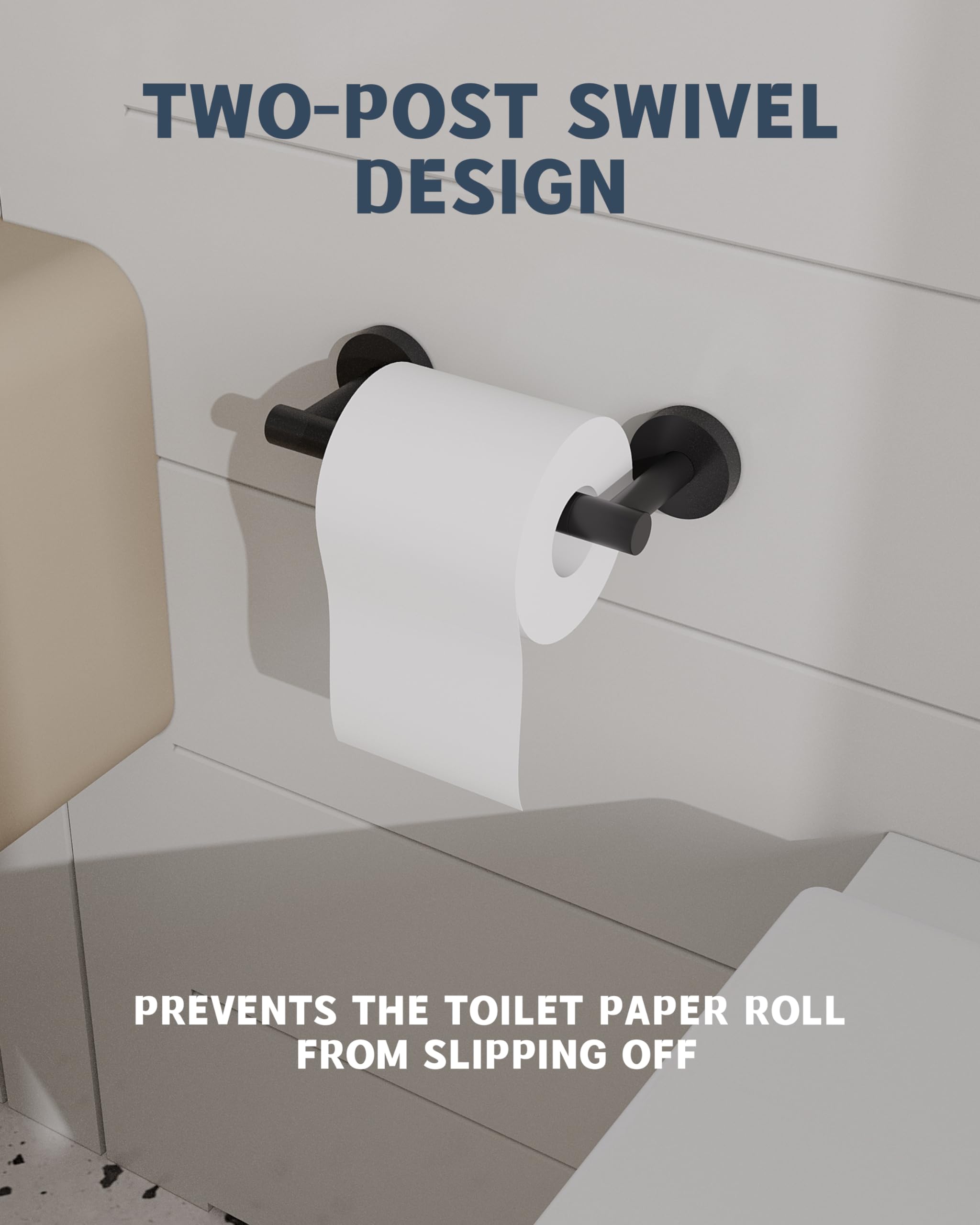 RARXTR Matte Black Toilet Paper Holder SUS304 Stainless Steel Double Post Pivoting Toilet Paper Roll Holder Wall Mounted Toilet Tissue Holder for Bathroom RV
