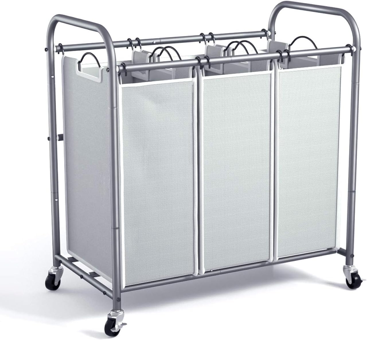 ROMOON Laundry Sorter, 3 Section Heavy Duty Laundry Hamper with Wheels and Removable Liners, Space-Saving Organizer for Laundry 