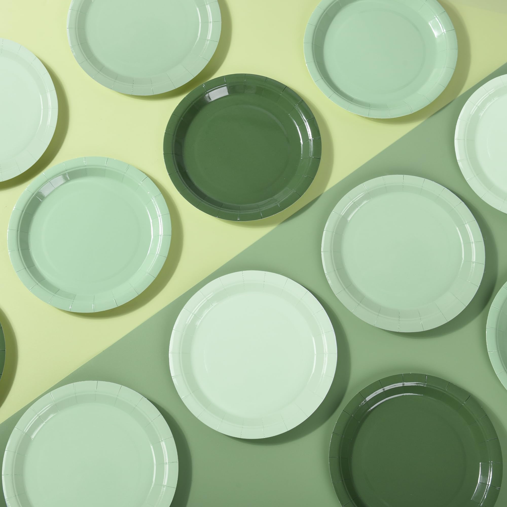 Aimfun Sage Green Paper Plates Gradient Green Party Plates 7   Disposable Round Dessert Plates For Birthday Wedding Bridal Baby