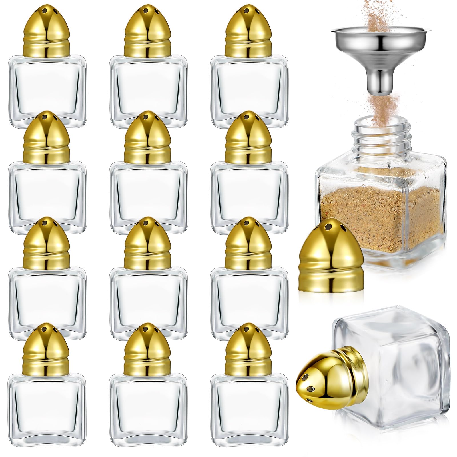 Uiifan 12 Pcs 0.5 Oz Cube Shape Small Salt And Pepper Shakers With Tone Tops Clear Mini Glass Seasoning Jars Spice Salt Shakers