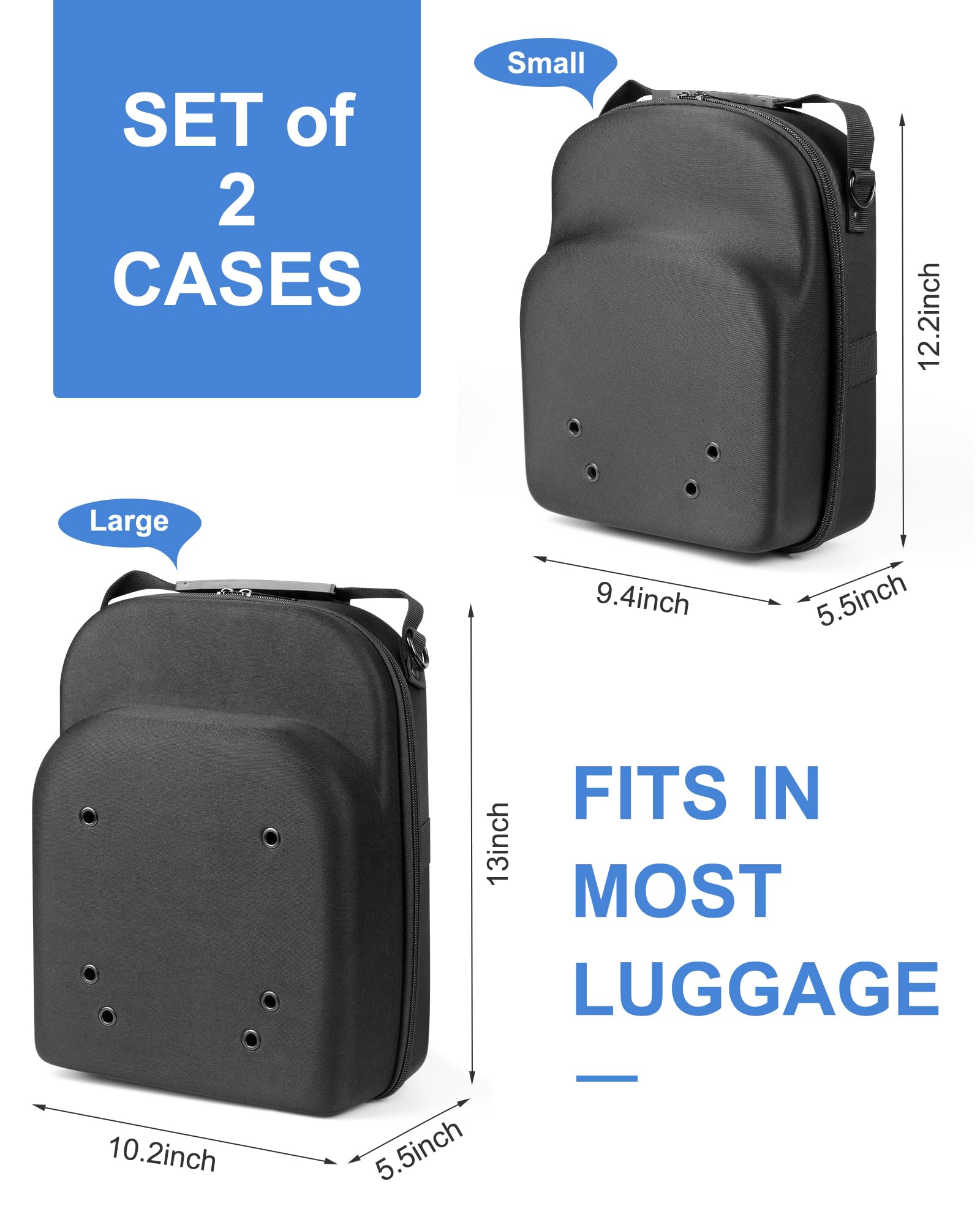 Allgawise Set Of 2 Hard Hat Travel Cases For Baseball Caps - Hat Storage Organizer Holder With Handle, Shoulder Strap And Trolle