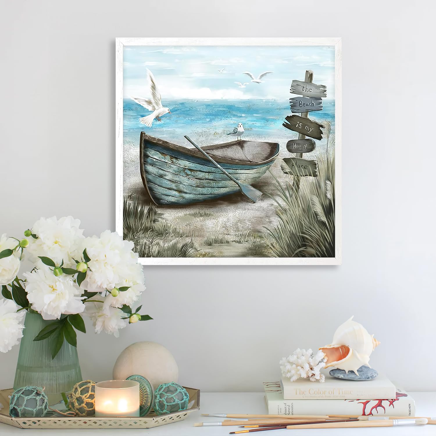Dazzlewall Bathroom Wall Art Coastal Decor Nautical Boat On Beach Pictures Ocean Seagull Seascape Canvas Artwork For Seashore Be