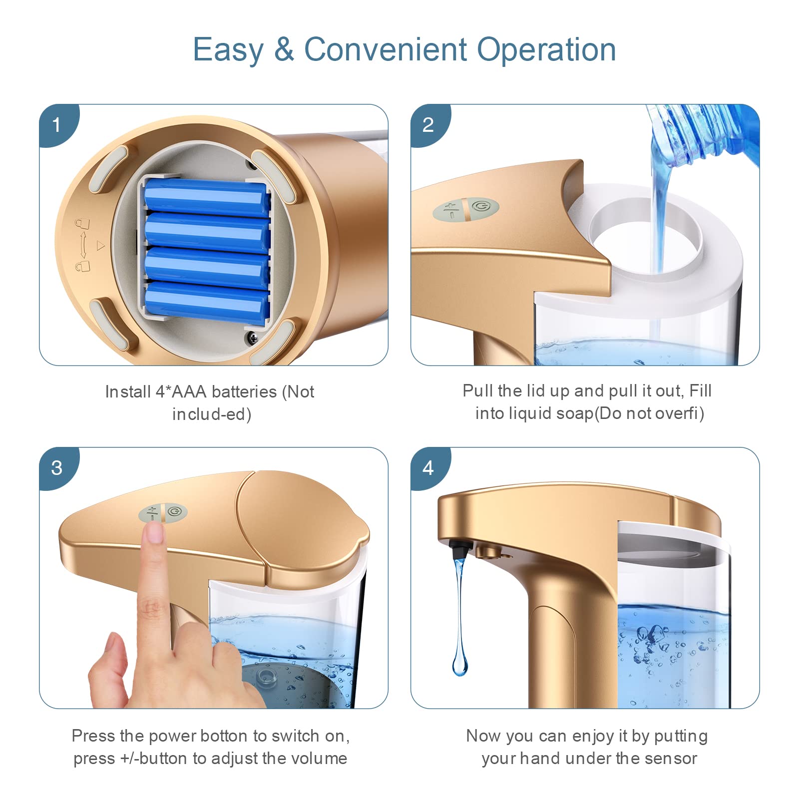 Ankilo 12.5Oz Automatic Liquid Soap Dispenser, Touch-Free Battery Operated Adjustable Volume Premium Soap Dispenser For Kitchen