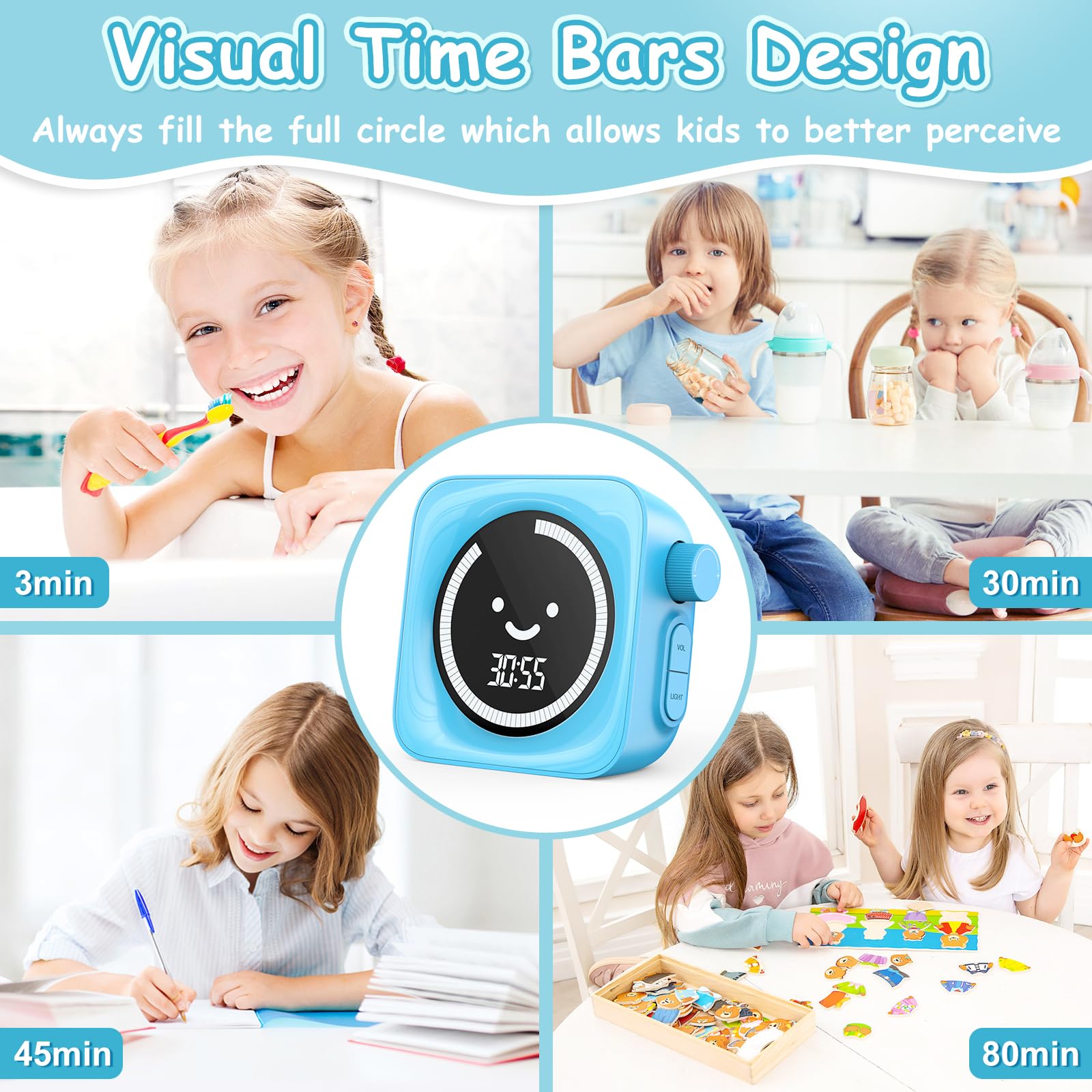 HAUKINIX Visual Timer for Kids, 99 Minute Countdown Timer, Blue, Plastic, Model KD001A, Ideal for Classroom and Homeschool Use