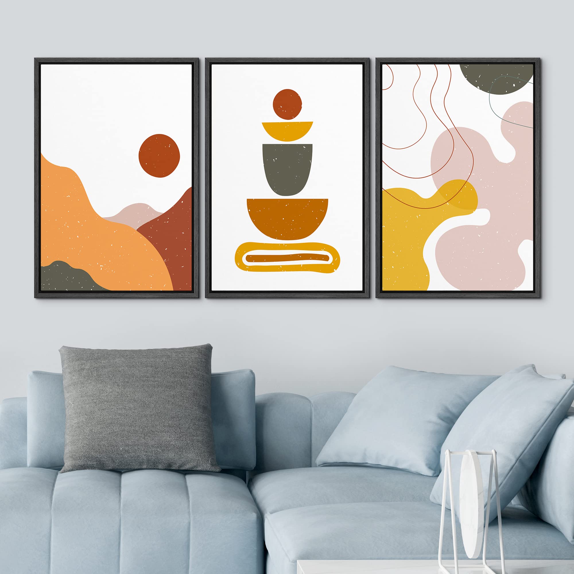 Idea4Wall Framed Wall Art Print Set Brown, Pink, Green & Orange Polygon Variety Geometric Flower Illustrations Modern Art Rustic